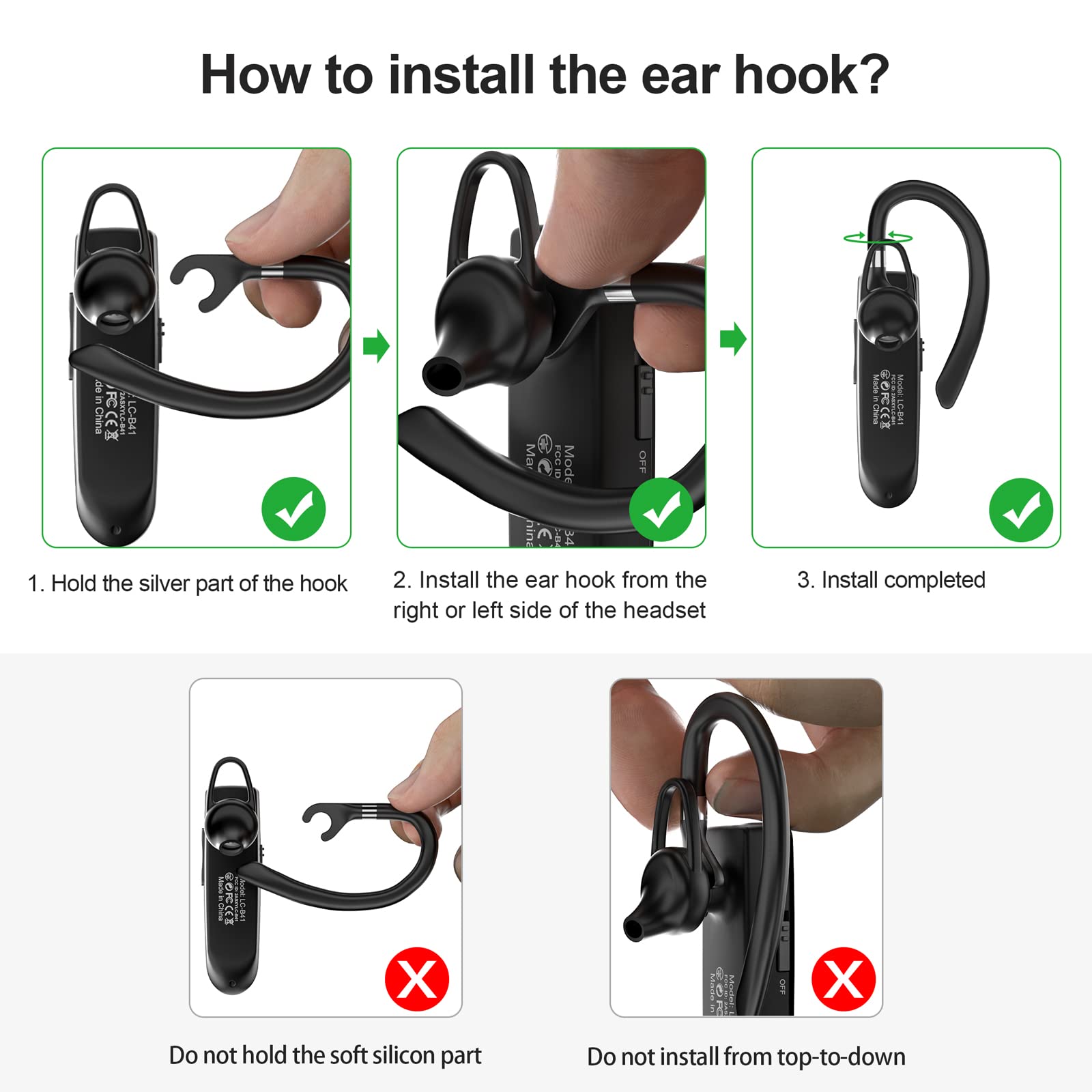 New Bee V5.0 Bluetooth Headset - 24H Battery, Noise Cancelling Mic, Wireless Handsfree Earpiece for iPhone/Samsung/Android - Perfect for Driving, Office Calls & Mobile Gaming