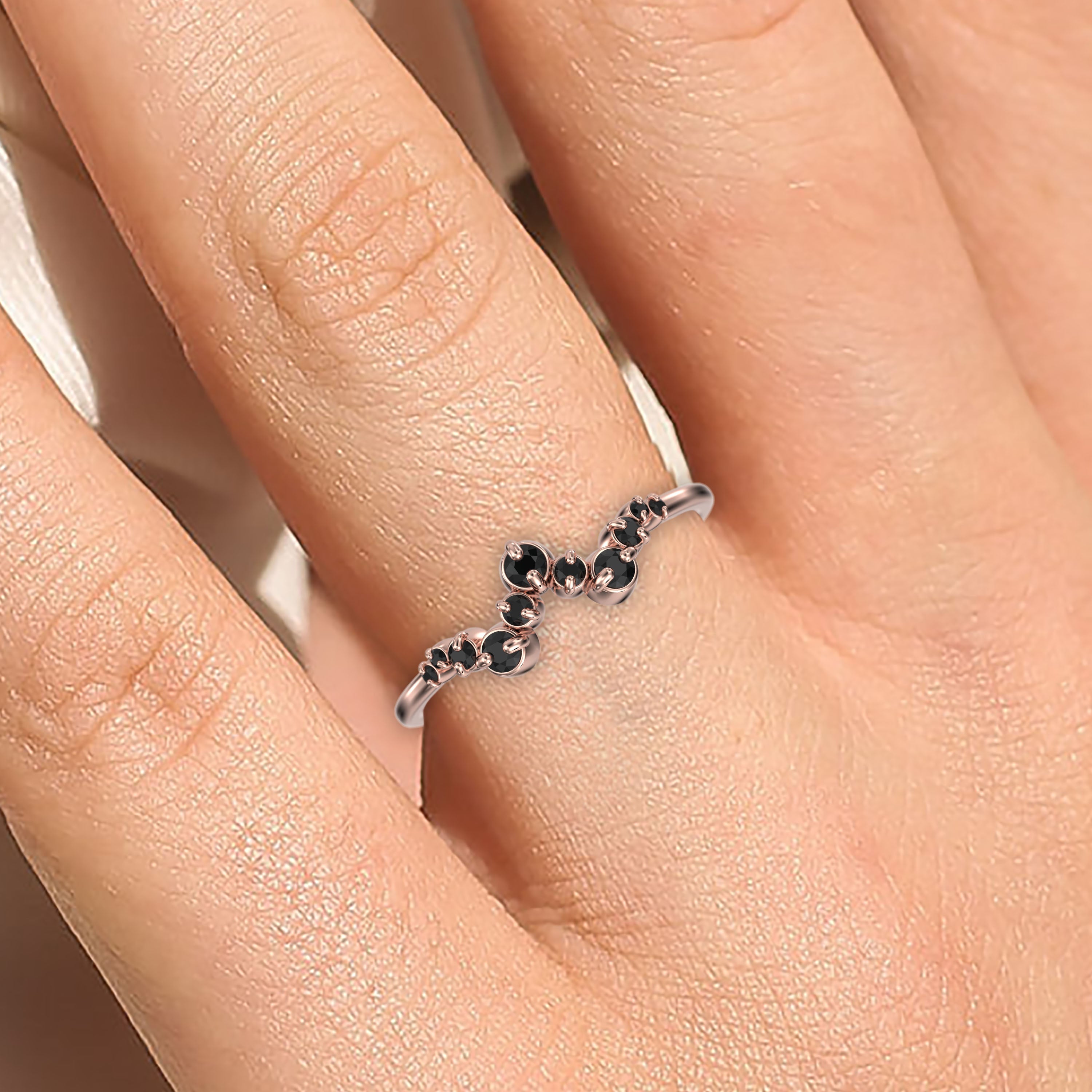 0.27 Ct Round Black Diamond Moissanite 18K Gold Over Silver Wedding Band - Anniversary Gift for Her, Elegant Jewelry for Weddings, Engagements & Special Occasions