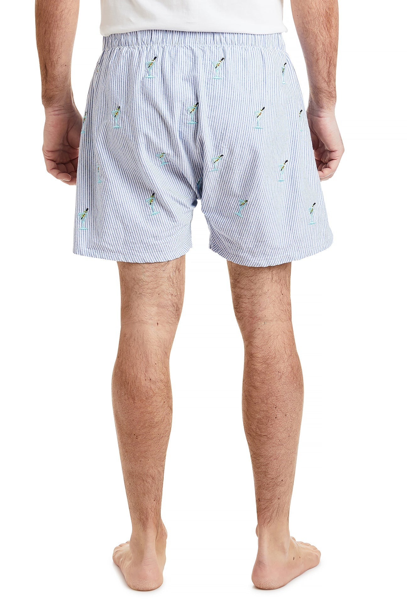 Barefoot Boxer Blue Oxford Stripe with Martini - Comfortable Men's Casual Shirt for Office, Date Night & Summer Outings