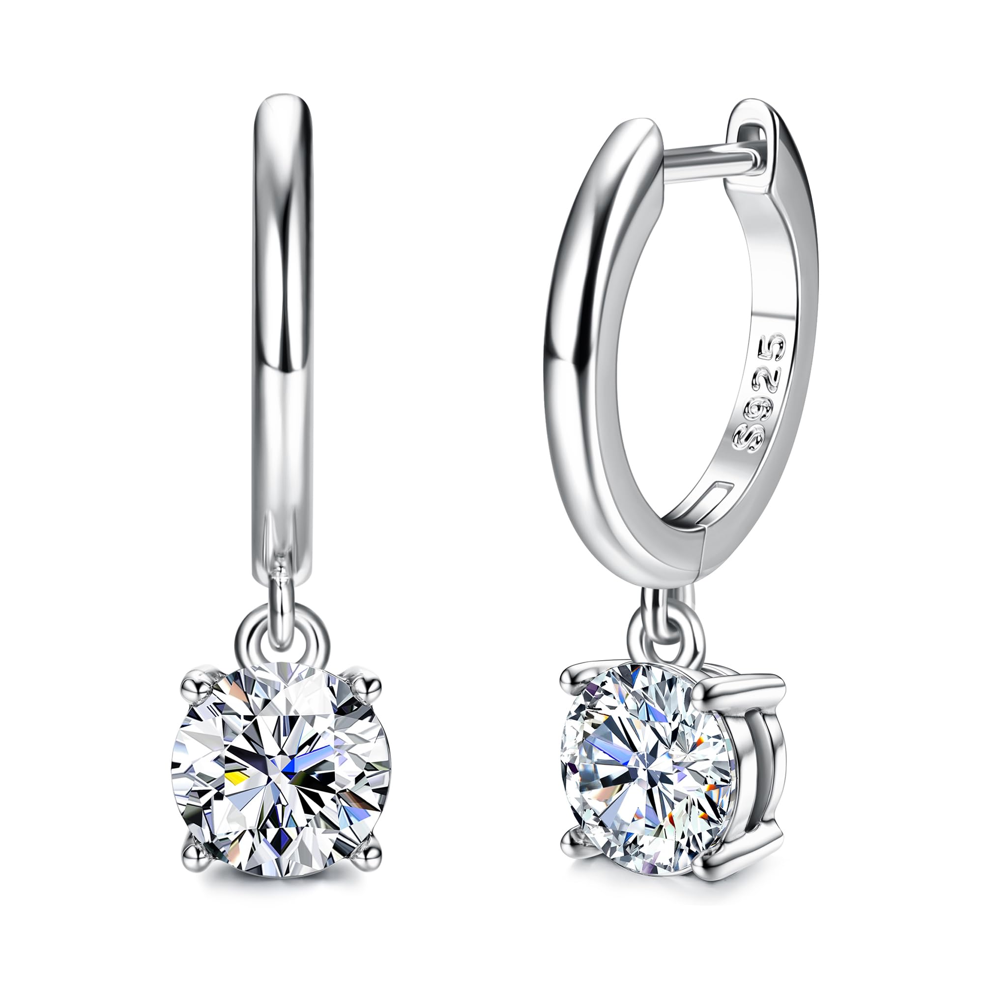 1.0ct-2.0ct D Color Moissanite Hoop Earrings in 18K White Gold & Sterling Silver | Lab-Created Diamond Alternative | Elegant Drop Dangle Earrings for Women | Perfect for Weddings, Parties & Special Occasions