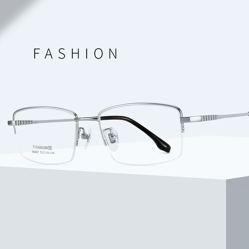 Bclear Unisex Semi-Rimless Square Titanium Eyeglasses Frame 86697 - Lightweight & Durable for Work, Reading & Everyday Wear