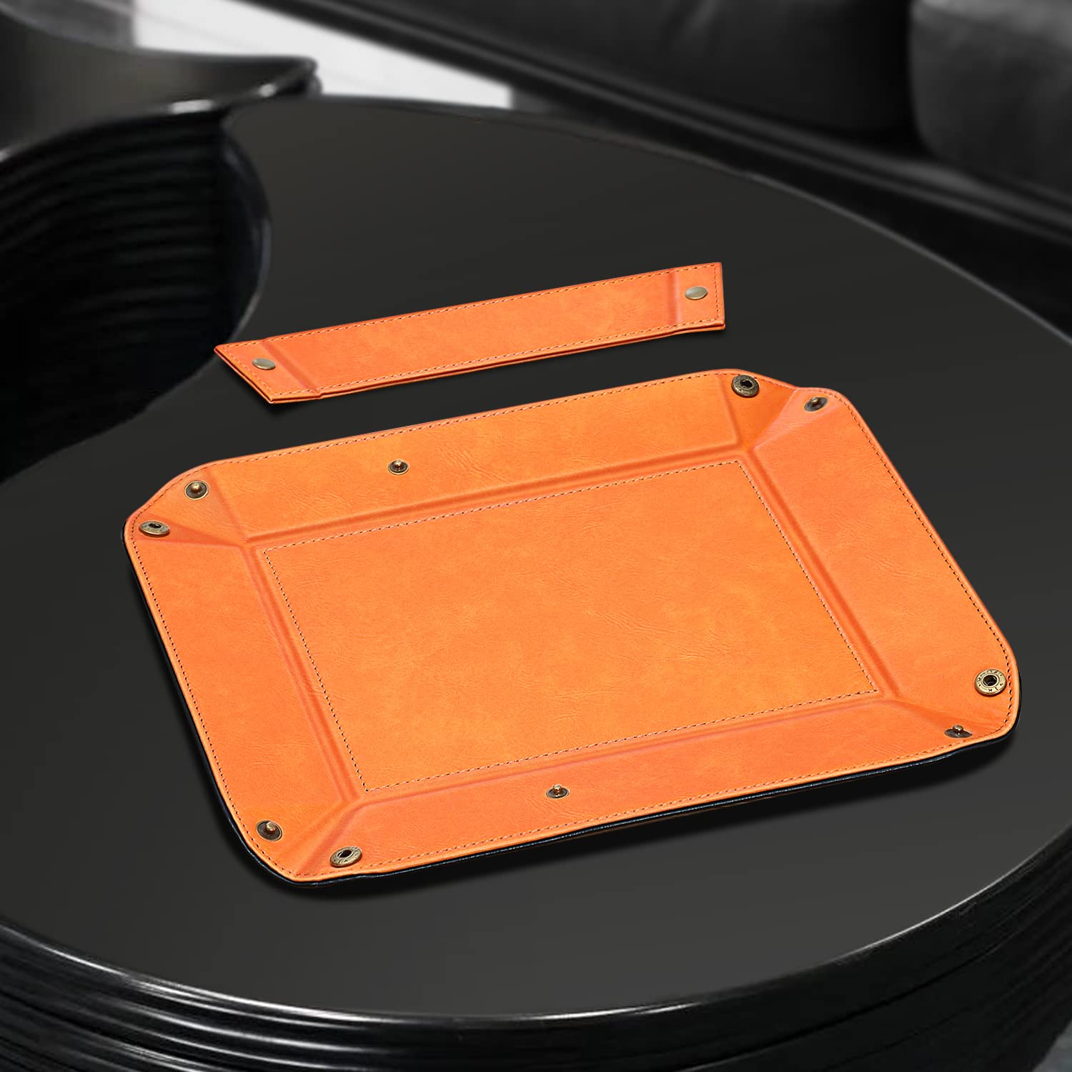 SITHON Valet Tray with Removable 2 Compartments - Orange Desktop Organizer for Jewelry, Keys & Essentials | Bedside, Vanity & Nightstand Storage Solution | Perfect for Home Office & Dresser Organization