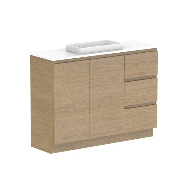 ADP Glacier Pro Ensuite Door and Drawer Trio Vanity with Solid Surface Top - Modern Bathroom Vanity Set with Storage for Home & Hotel Use