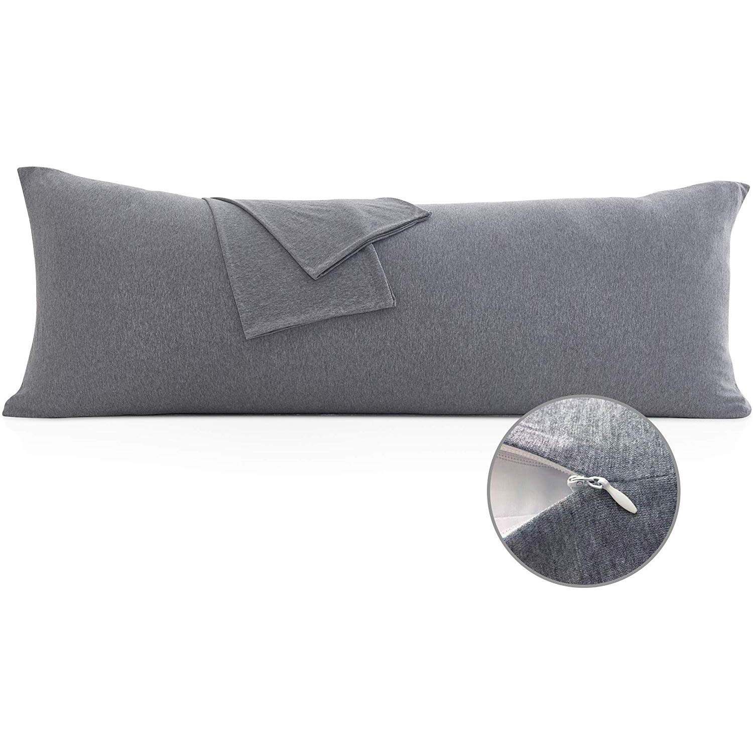 Premium Adjustable Loft Quilted Body Pillow with 100% Jersey Cotton Pillowcase - Grey, 21