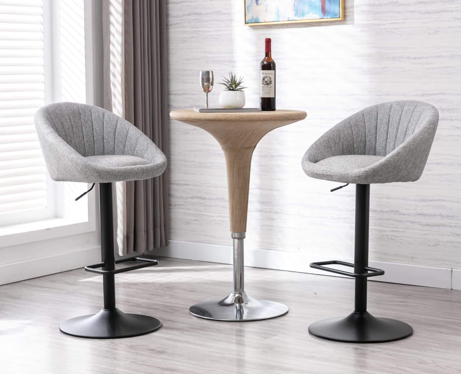 EALSON 4-Piece Adjustable Swivel Bar Stools Set - Modern Counter Height Kitchen Island Stools with Low Back, Comfy Upholstered Seat & Metal Footrest - Perfect for Home Bar, Dining Room & Breakfast Nook - Grey
