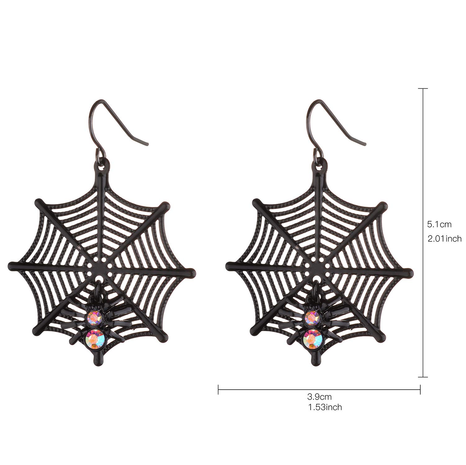 Black Spider Web Iridescent Dangle Earrings for Women - Gothic Halloween & Christmas Party Jewelry - Elegant Multi-Spider Back Design for Costume Accessories