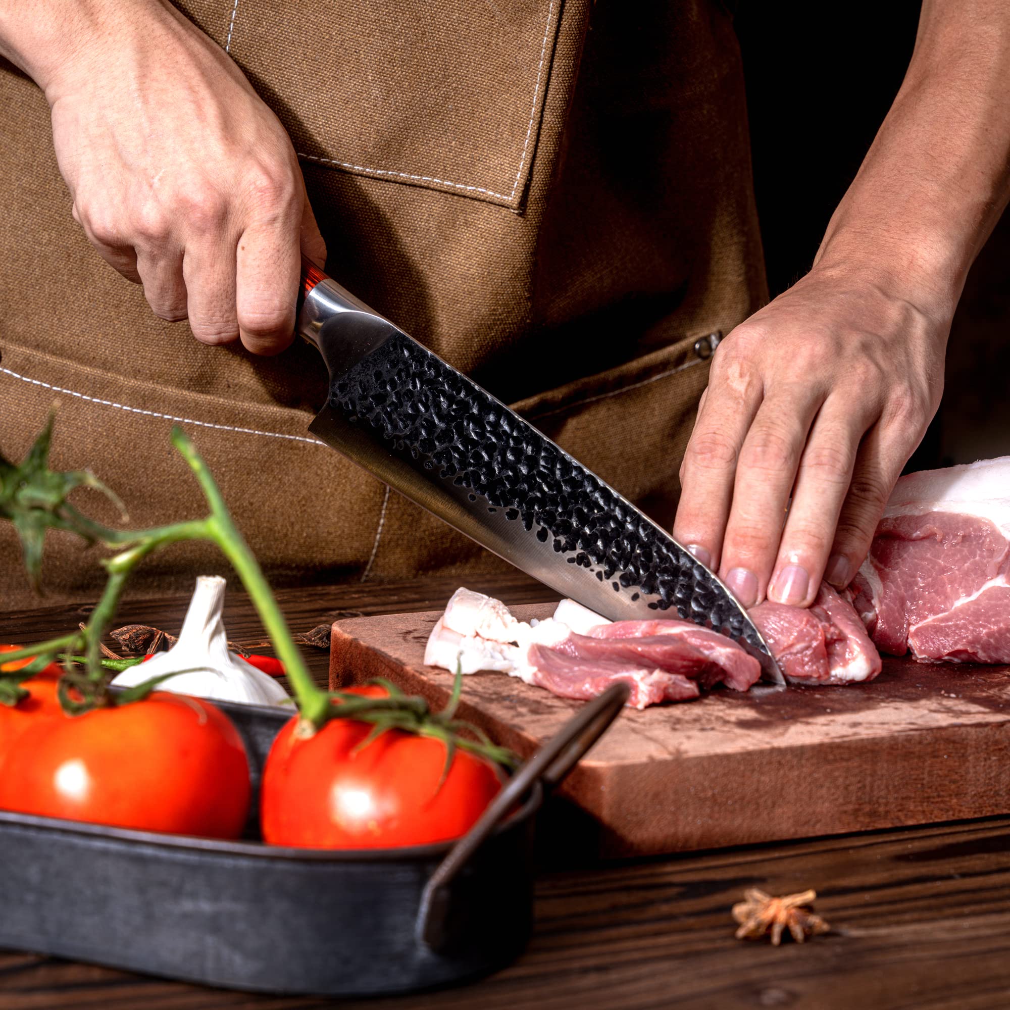 8 Inch Japanese Chef Knife - Ultra Sharp High Carbon Steel Kitchen Knife for Meat, Vegetables, Fruits & Seafood - Professional Cooking Knife with Ergonomic Handle for Home & Restaurant Use - Perfect for Slicing, Dicing and Food Prep