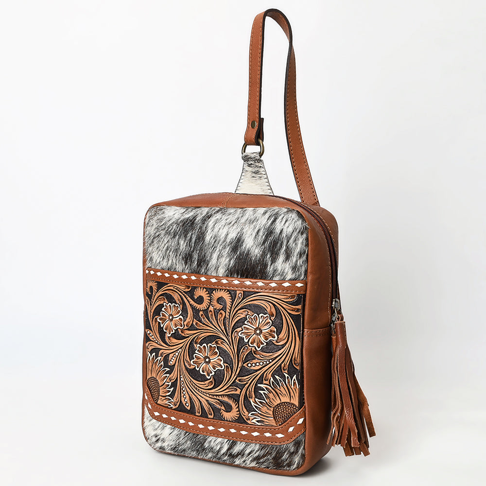 American Darling Adbga624 Genuine Leather Women's Western Handbag - Hand-Tooled Hair-On Cowhide Sling Purse for Casual Outings, Country Events & Cowgirl Fashion