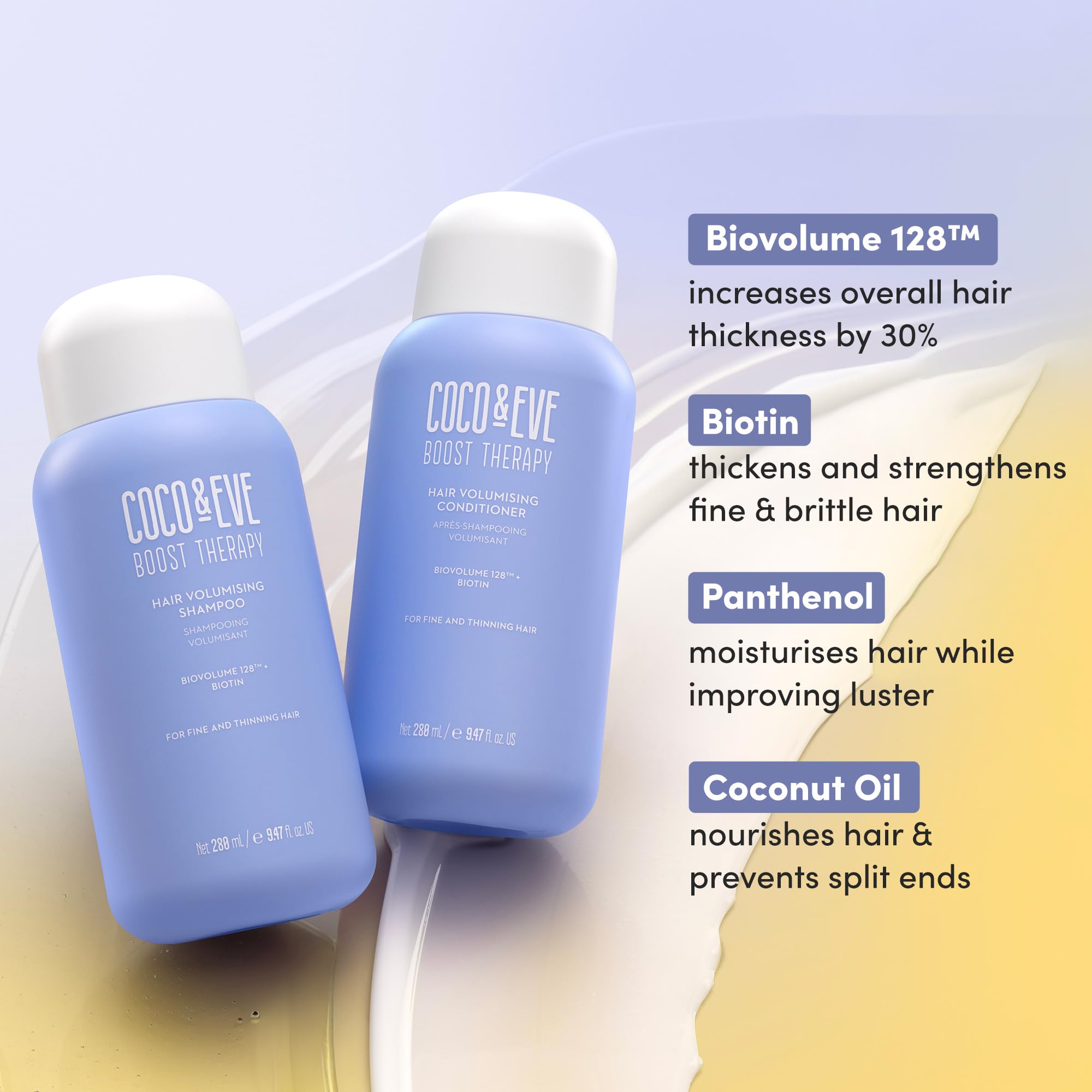 Coco & Eve Boost Therapy Hair Volumizing Shampoo & Conditioner Set with Biotin - For Fine, Thinning Hair - Thickening, Nourishing Treatment to Improve Volume, Density & Shine - 18.94 Fl Oz - Perfect for Daily Hair Care & Salon-Quality Results at Home