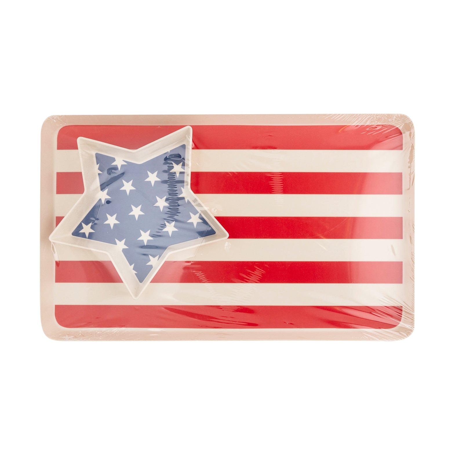 American Flag Stacked Reusable Bamboo Serving Tray Set - Eco-Friendly Party Platter for 4th of July, BBQs & Patriotic Events