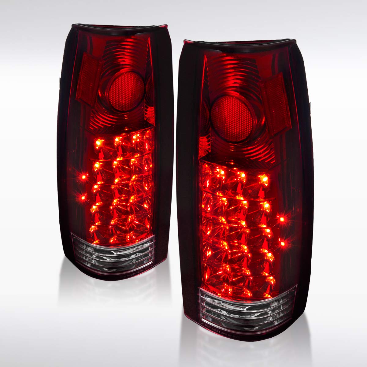 Autozensation LED Tail Lights Chrome Red - Compatible with Chevy Silverado, GMC Sierra, C/K 1500/2500/3500 (1988-1998) & C10 Pickup - Left & Right Taillight Assembly Pair - Perfect for Truck Upgrades, Night Driving Safety, and Enhanced Visibility
