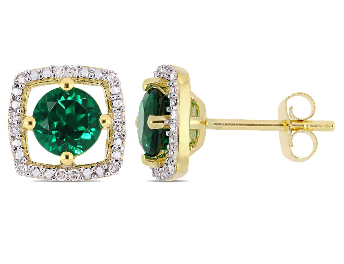 1.00 Carat Lab Created Emerald & Diamond Halo Earrings in 10K Yellow Gold - Elegant Wedding, Anniversary & Special Occasion Jewelry Gift for Women