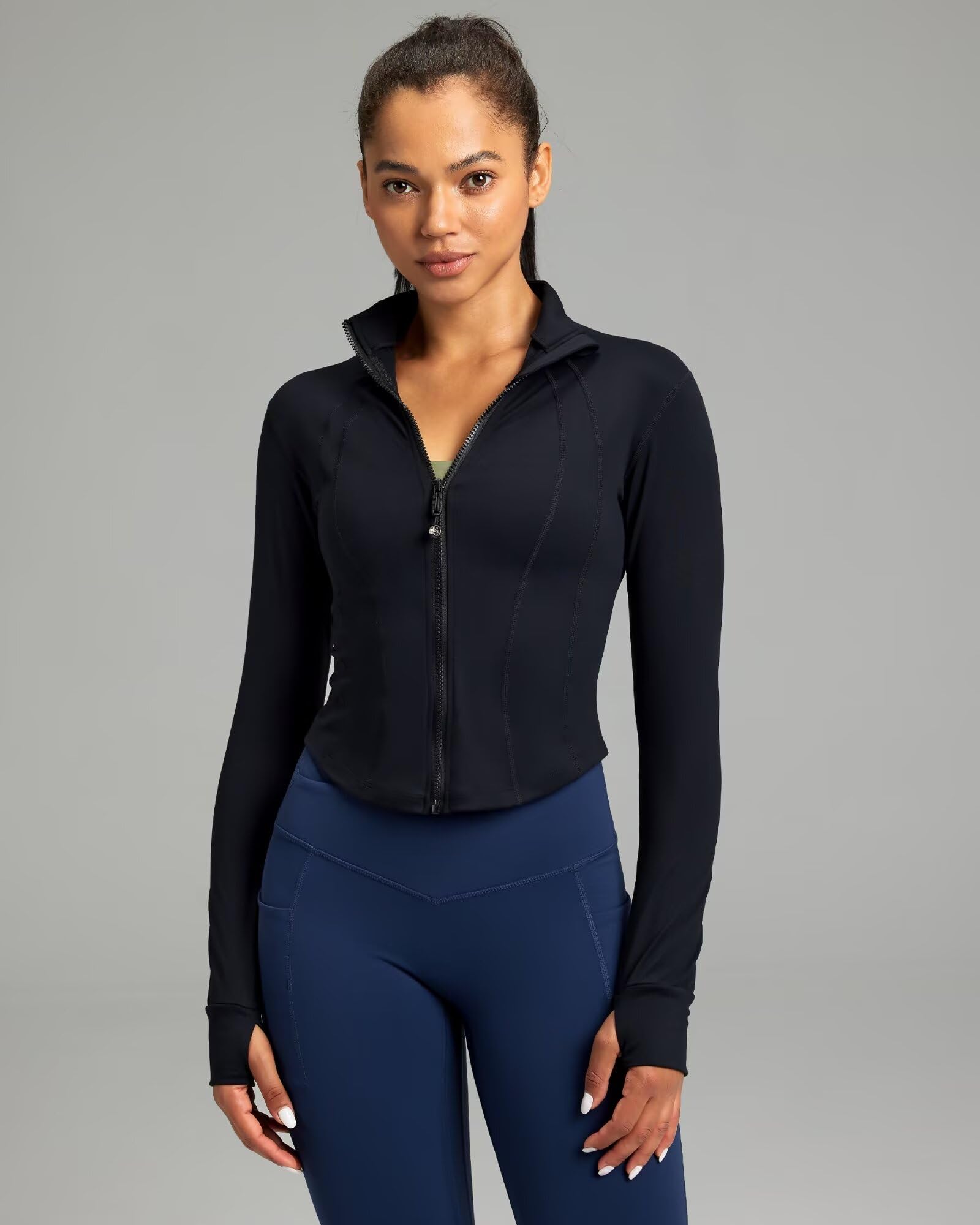 QUEENIEKE Women's Lightweight Cropped Zip-Up Workout Jacket - Slim Fit Running Track Top for Gym, Yoga & Outdoor Activities