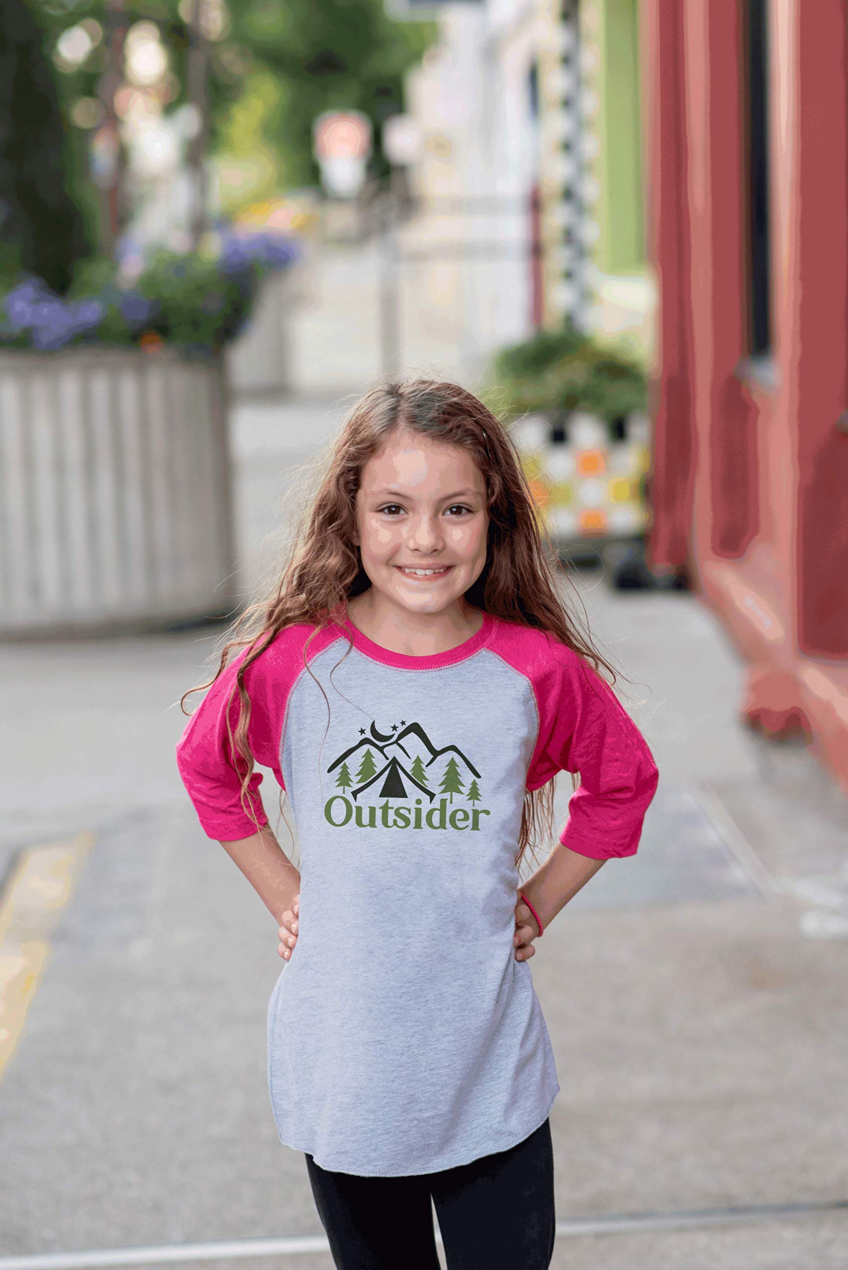 7 Ate 9 Apparel Girls Funny Camping Outsider Pink T-Shirt - Cute Graphic Tee for Outdoor Adventures & Summer Camp