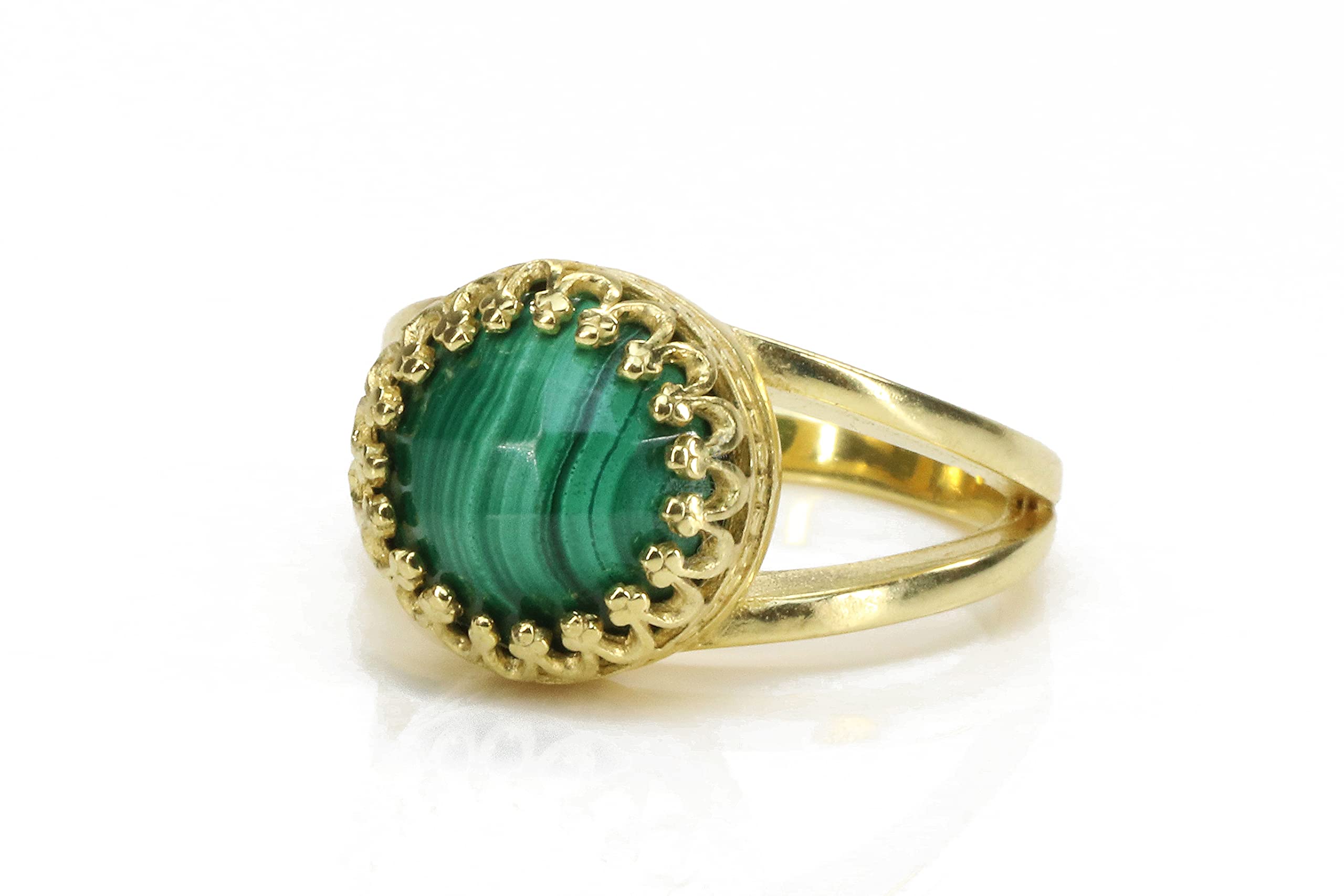 14K Gold Malachite Ring - Handmade Double Band Green Gemstone Jewelry for Women | Wedding, Birthday Gift & Everyday Wear | Artisan Crafted with Gift Box | Perfect for Anniversaries, Date Nights & Special Occasions
