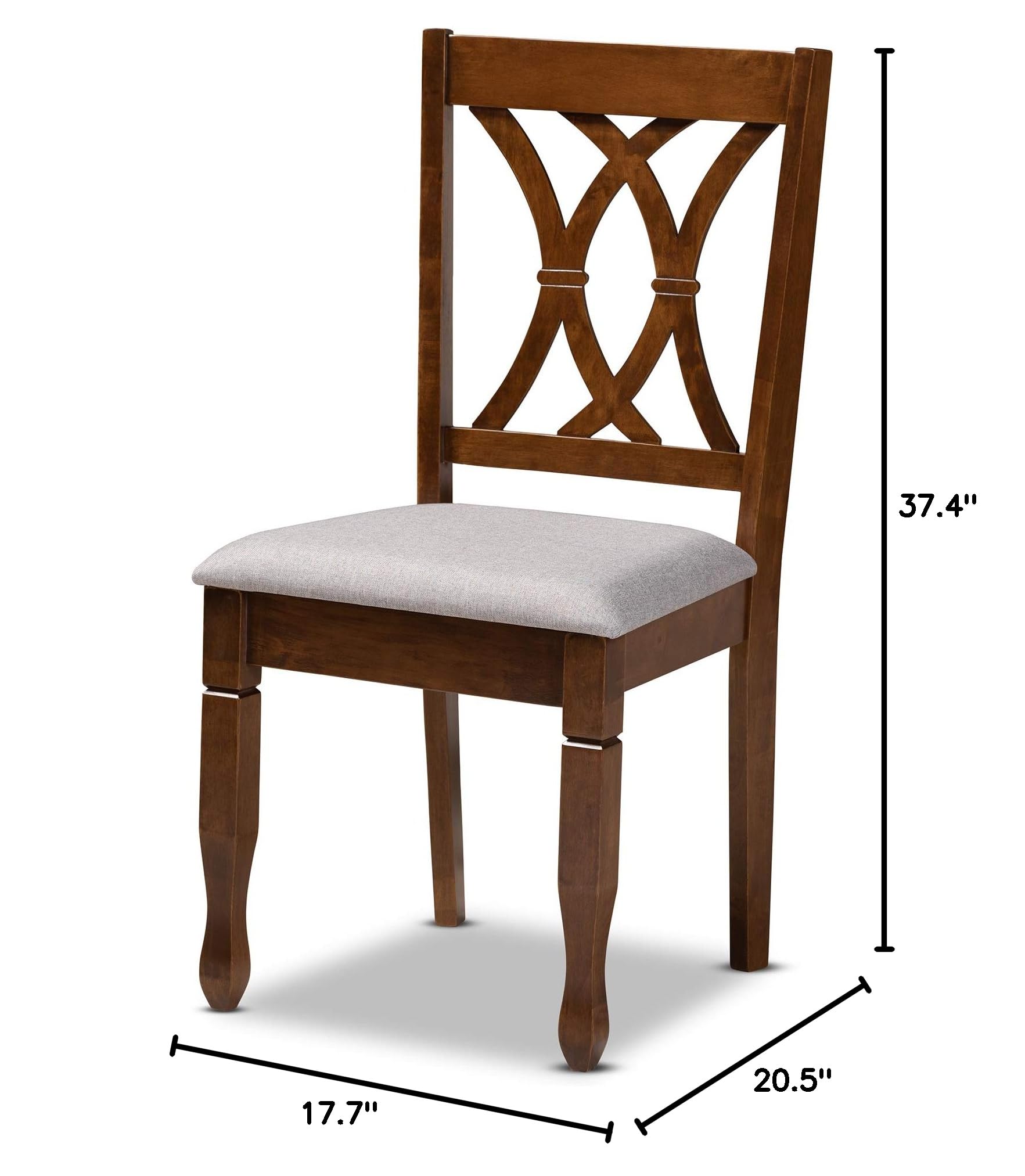 Baxton Studio Augustine 4-Piece Dining Chair Set - Grey Fabric Upholstered with Walnut Brown Wood Finish | Modern Kitchen & Dining Room Furniture for Home Decor