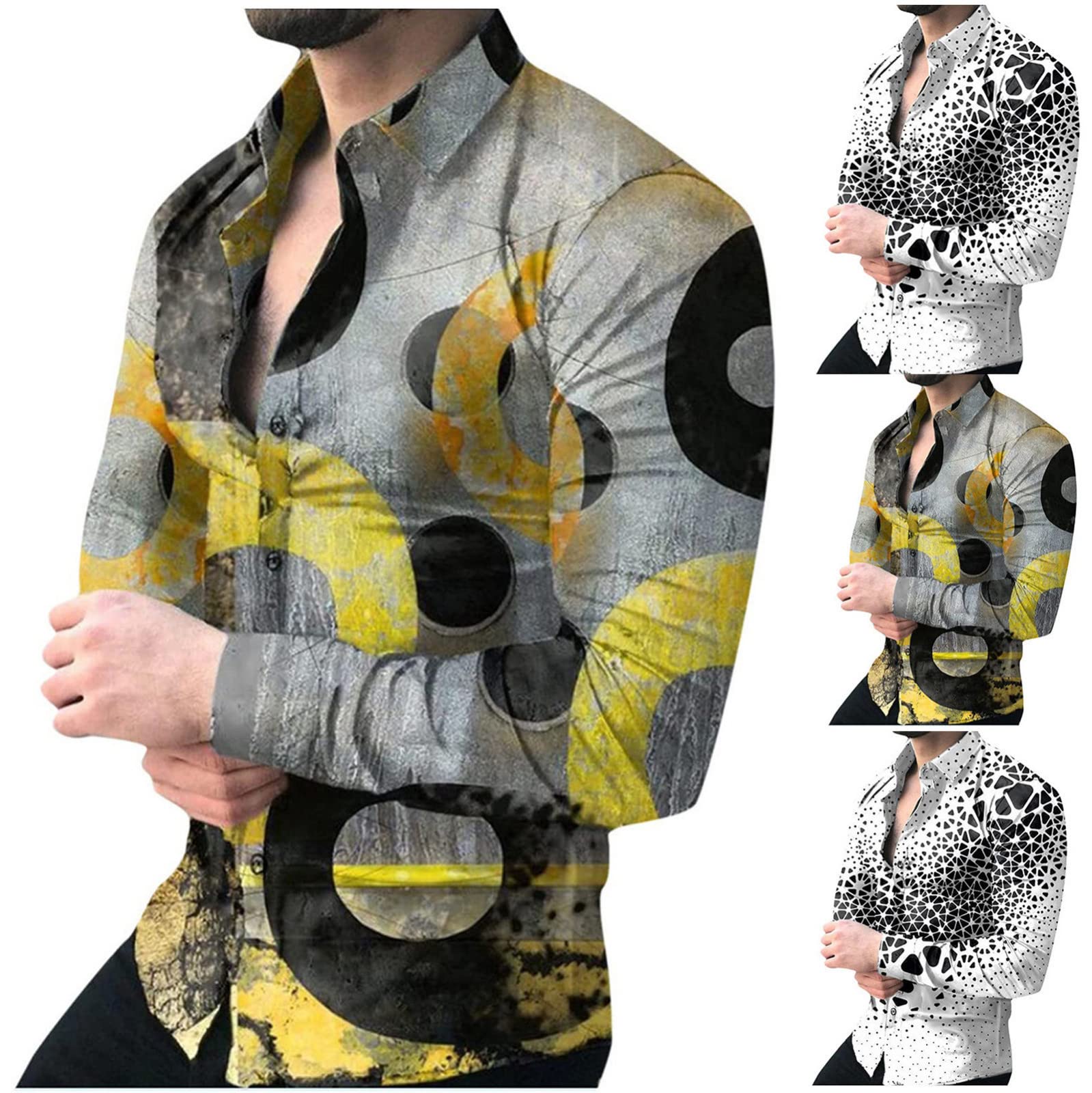 AGUS Men's Floral Printed Long Sleeve Dress Shirt - Formal Wedding Party Button Down Shirt & Casual Plaid Shirt for Office, Date Night and Special Occasions