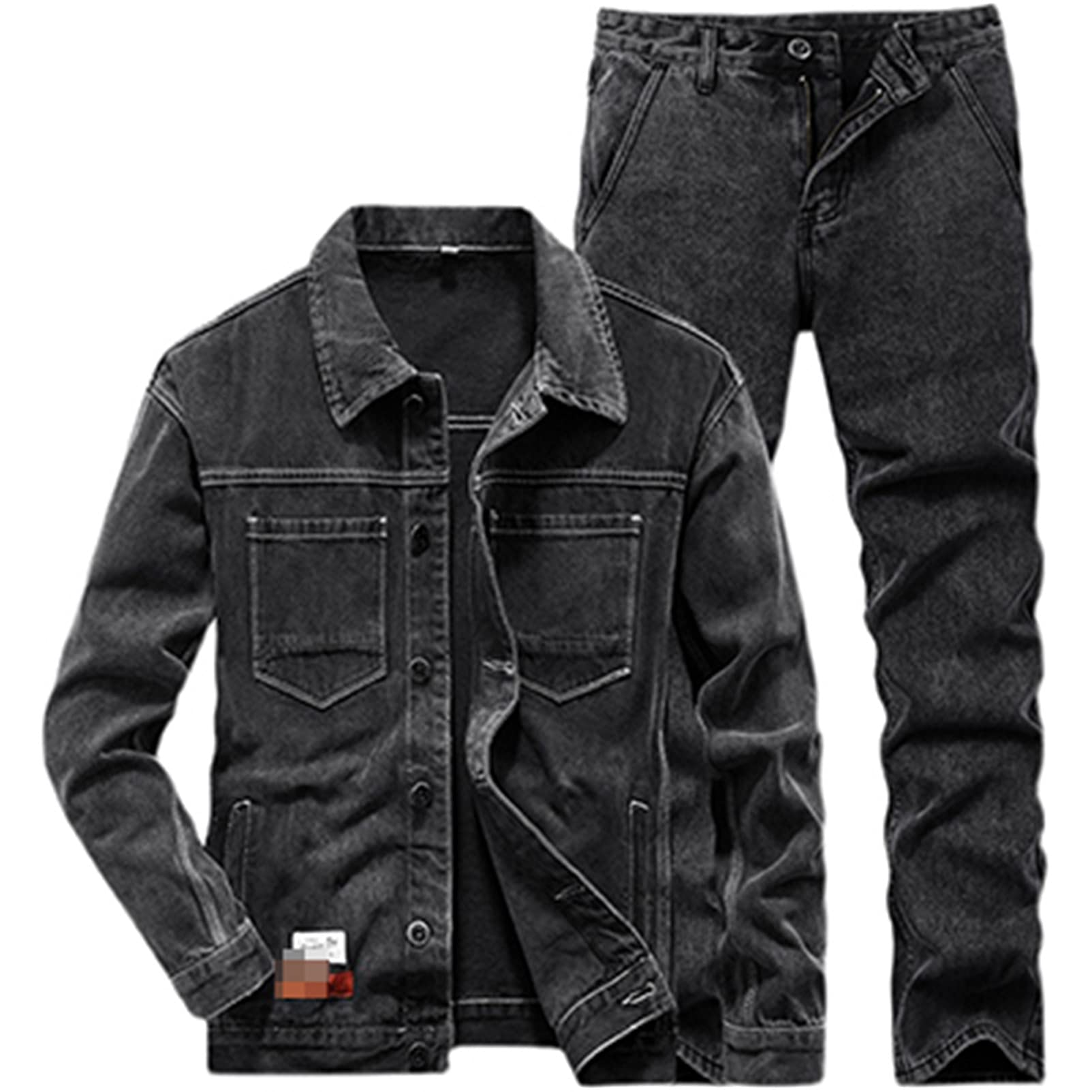 Stylish Black Men's Denim Suit Set - Long Sleeve Jacket & Jeans for Spring & Autumn | Casual Outfit for Dating, Work & Weekend Wear