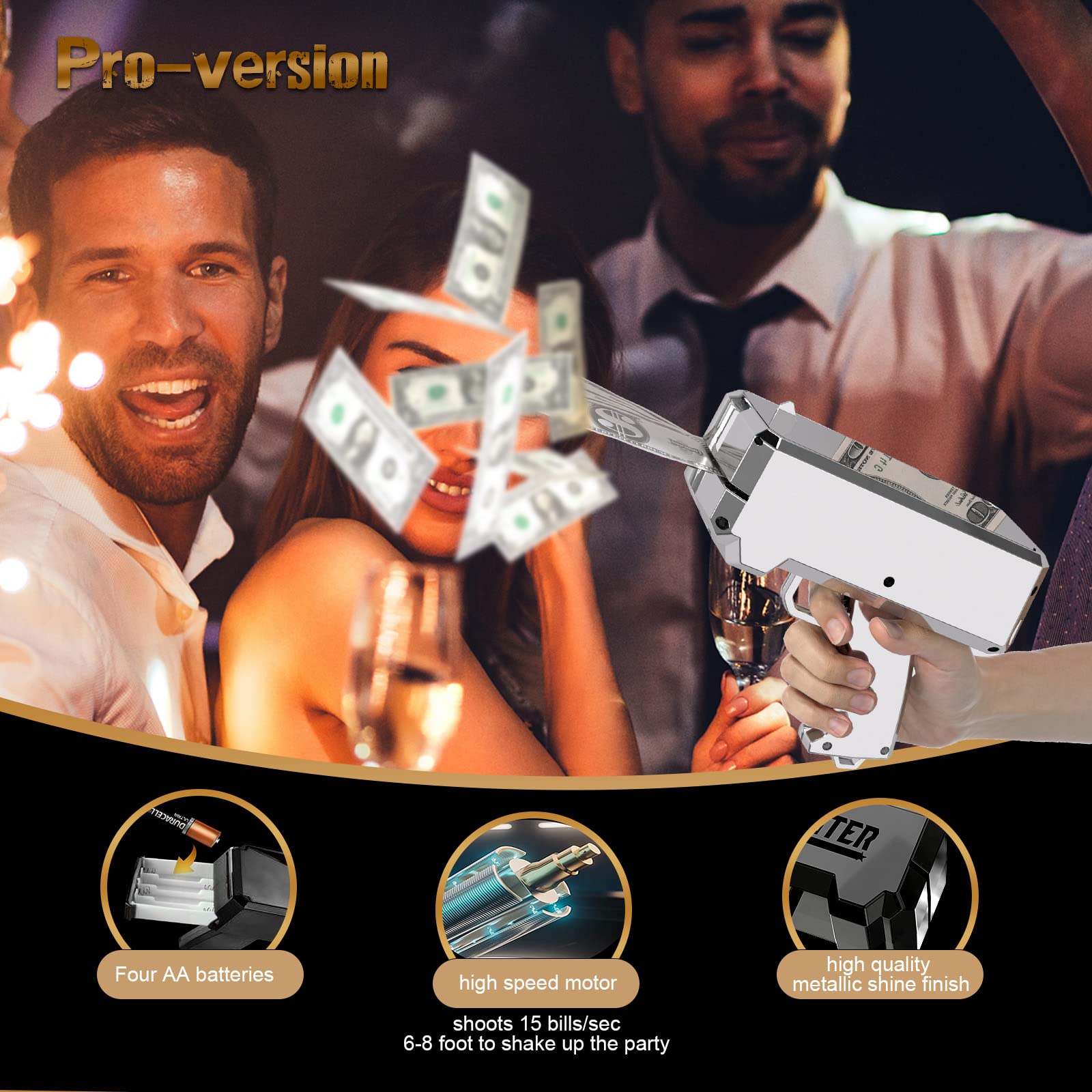 RUVINCE Realistic Money Gun Shooter - Prop Cash Gun for Movies, Parties & Games | Handheld Make It Rain Money Gun for Events, Celebrations & Film Props