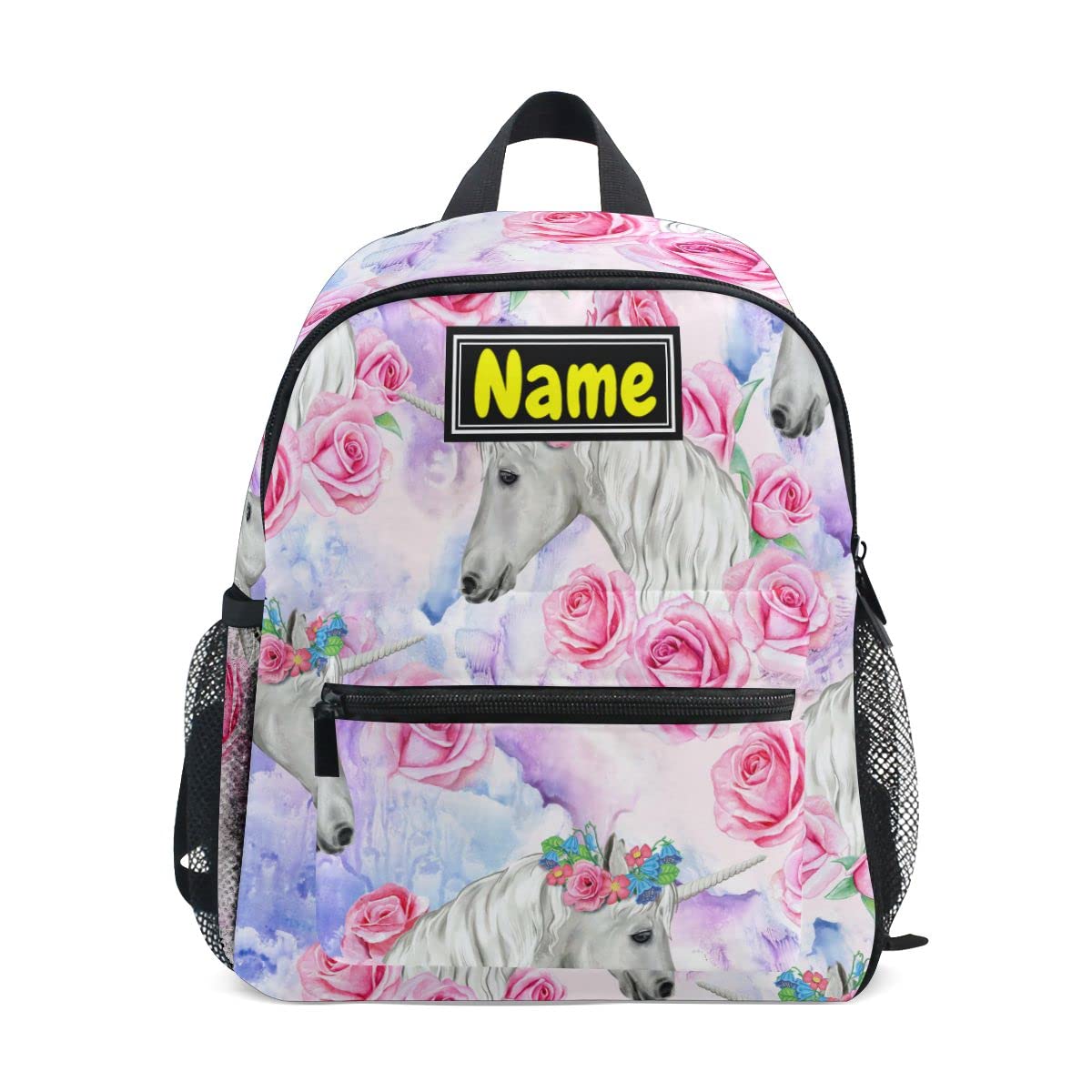 Custom Personalized Kids Backpack for Boys & Girls - Watercolor Unicorn & Rose Design Toddler Bookbag with Adjustable Chest Strap | Ideal for Kindergarten, Preschool & Elementary School Use