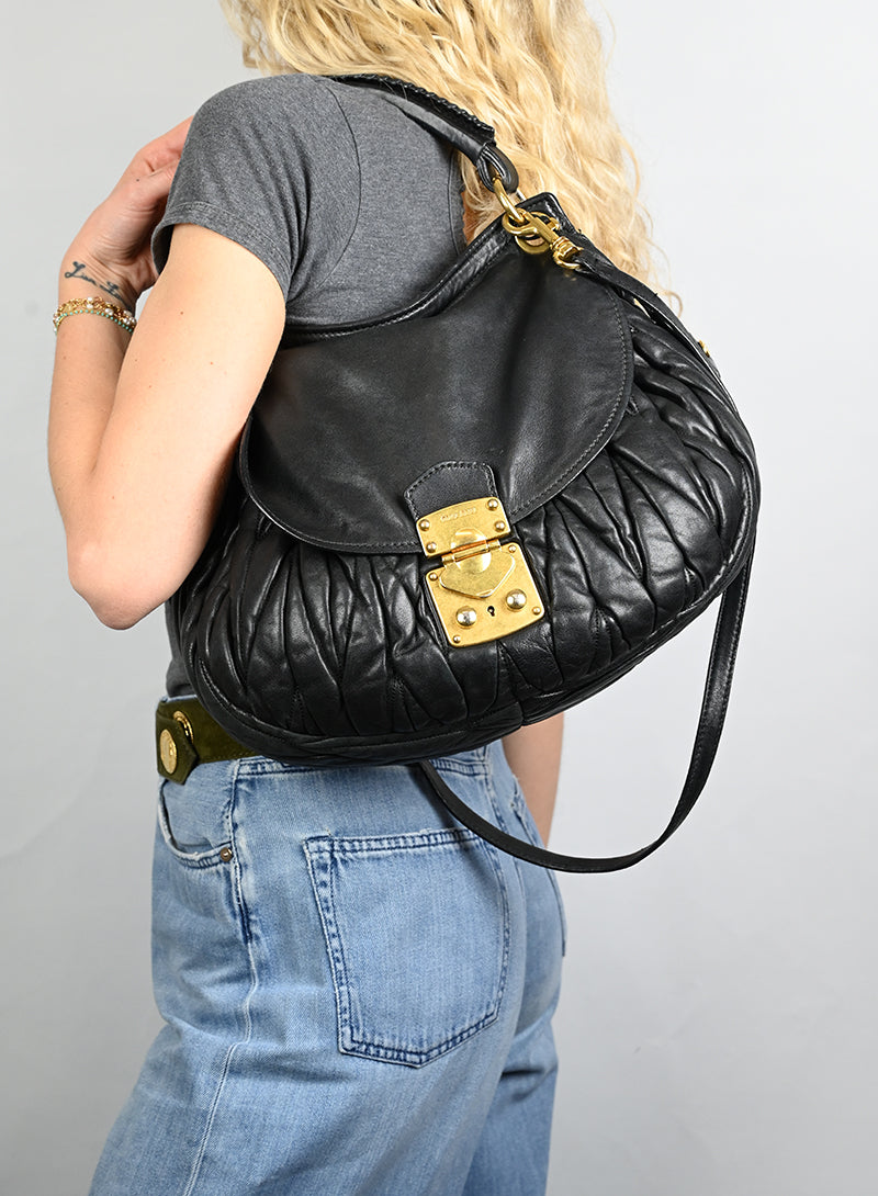 Miu Miu Black Quilted Leather Handbag - Luxury Designer Shoulder Bag for Women, Perfect for Work, Evening Events & Travel