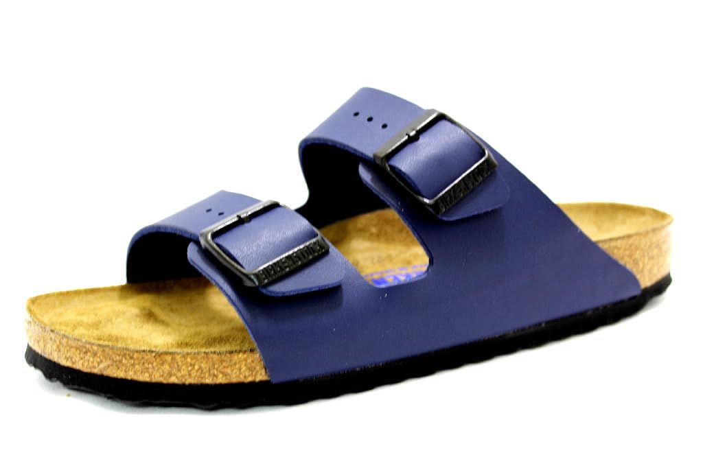 Birkenstock Men's Arizona Open Toe Sandals - Comfortable Cork Footbed, Blue Suede Leather, Size 40 EU Narrow (US 9.5) - Perfect for Beach, Pool & Summer Outdoor Activities