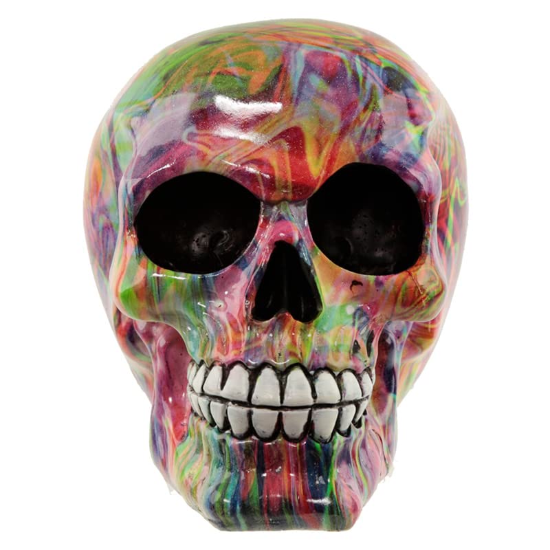 Puckator Rainbow Marble Effect Skull Ornament - Gothic Home Decor Resin Skull for Halloween, Goth Gifts for Men & Women - Unique Living Room Decor, Shelf Display & Dark Aesthetic Accessories