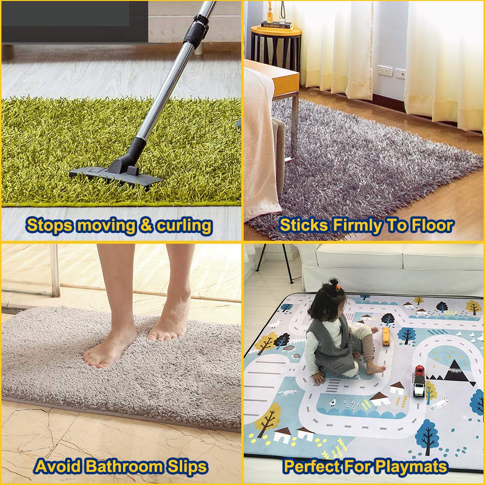10-Pack Non-Slip Rug Grippers for Hardwood Floors | Anti-Curl Carpet Tape | Reusable Anti-Slip Rug Underlay to Secure Rugs & Flatten Corners | Perfect for Living Room, Bedroom & Office Floor Protection