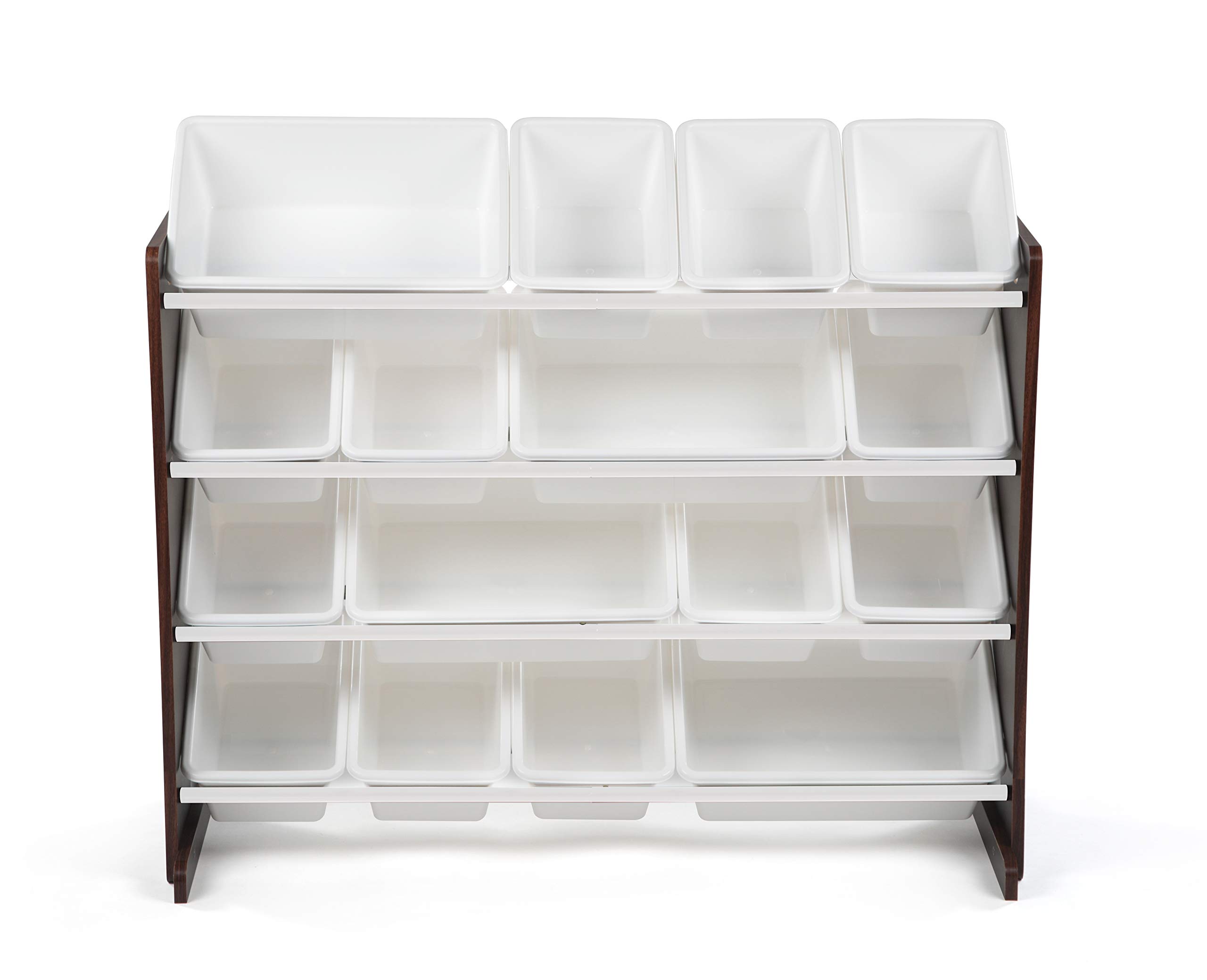 Humble Crew 16-Bin Toy Storage Organizer with White & Espresso Bins - Kids Room Organization Solution for Toys, Books & Crafts