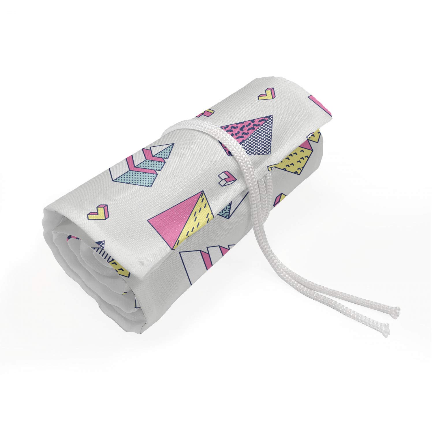 Ambesonne Vintage Pencil Case Wrap Roll Holder - 48 Loop Canvas Pencil Organizer with Retro Memphis Pyramid Design, Durable & Portable for Artists & Students | Perfect for School, Office & Travel Art Supplies Storage