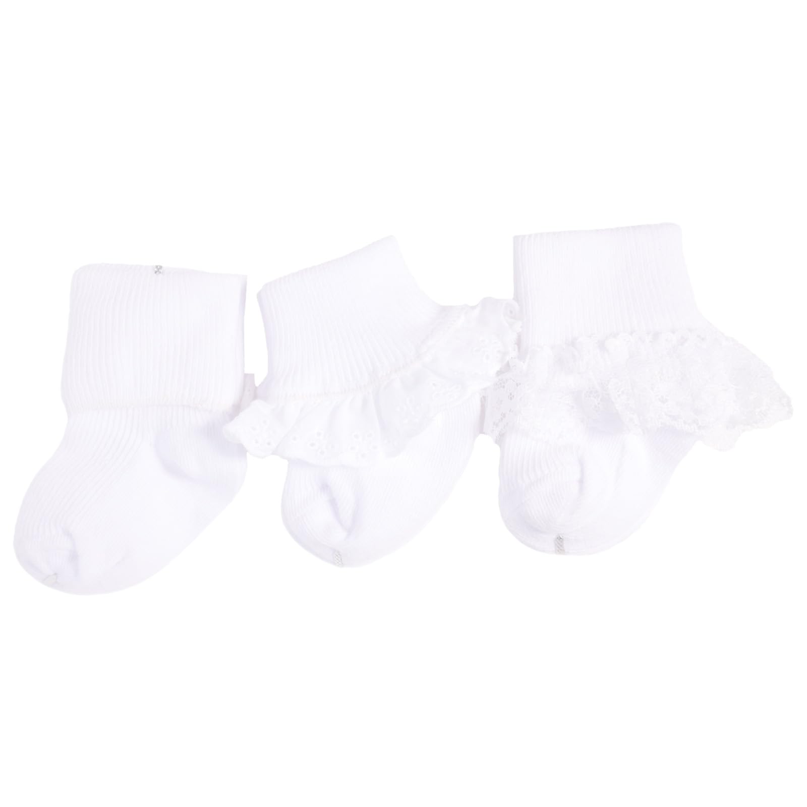 Adorable Baby Girl Socks with Eyelet Triple Lace Ruffles - 2/3/5 Pairs Ankle Dress Socks for Newborns, Infants & Toddlers - Perfect for Special Occasions, Photo Shoots & Everyday Wear