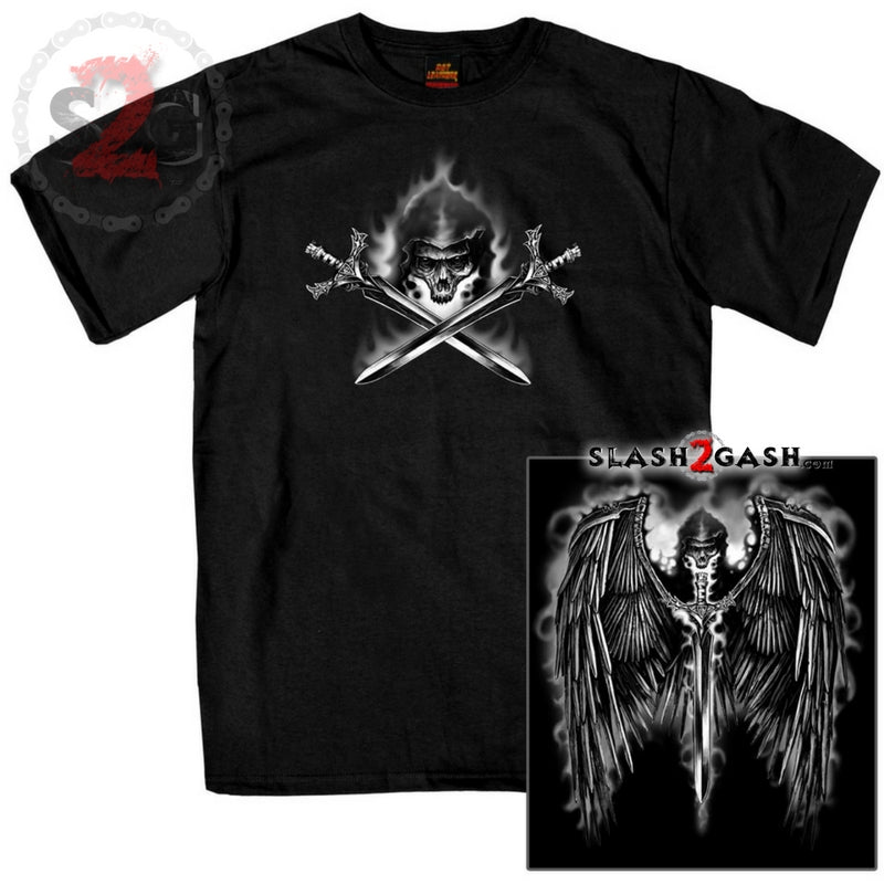 Hot Leathers Reaper Wings T-Shirt - Skull & Swords Double Sided Graphic Tee - Limited Edition Biker Shirt for Motorcycle Riders & Rock Fans