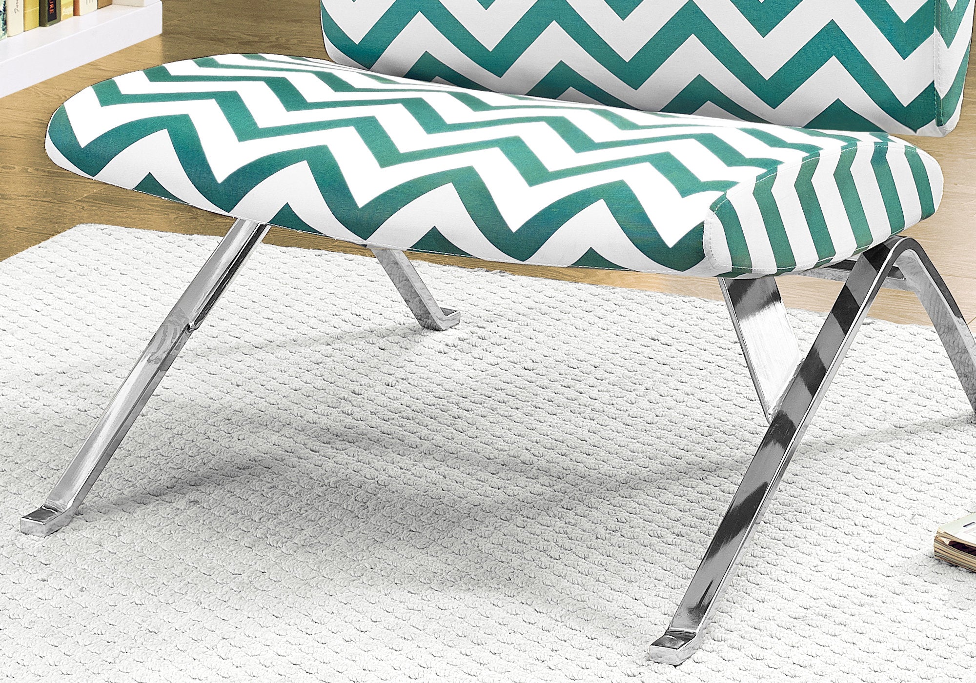 Modern Teal Chevron Fabric Accent Chair with Chrome Metal Legs - Perfect for Living Room, Bedroom, or Office Decor