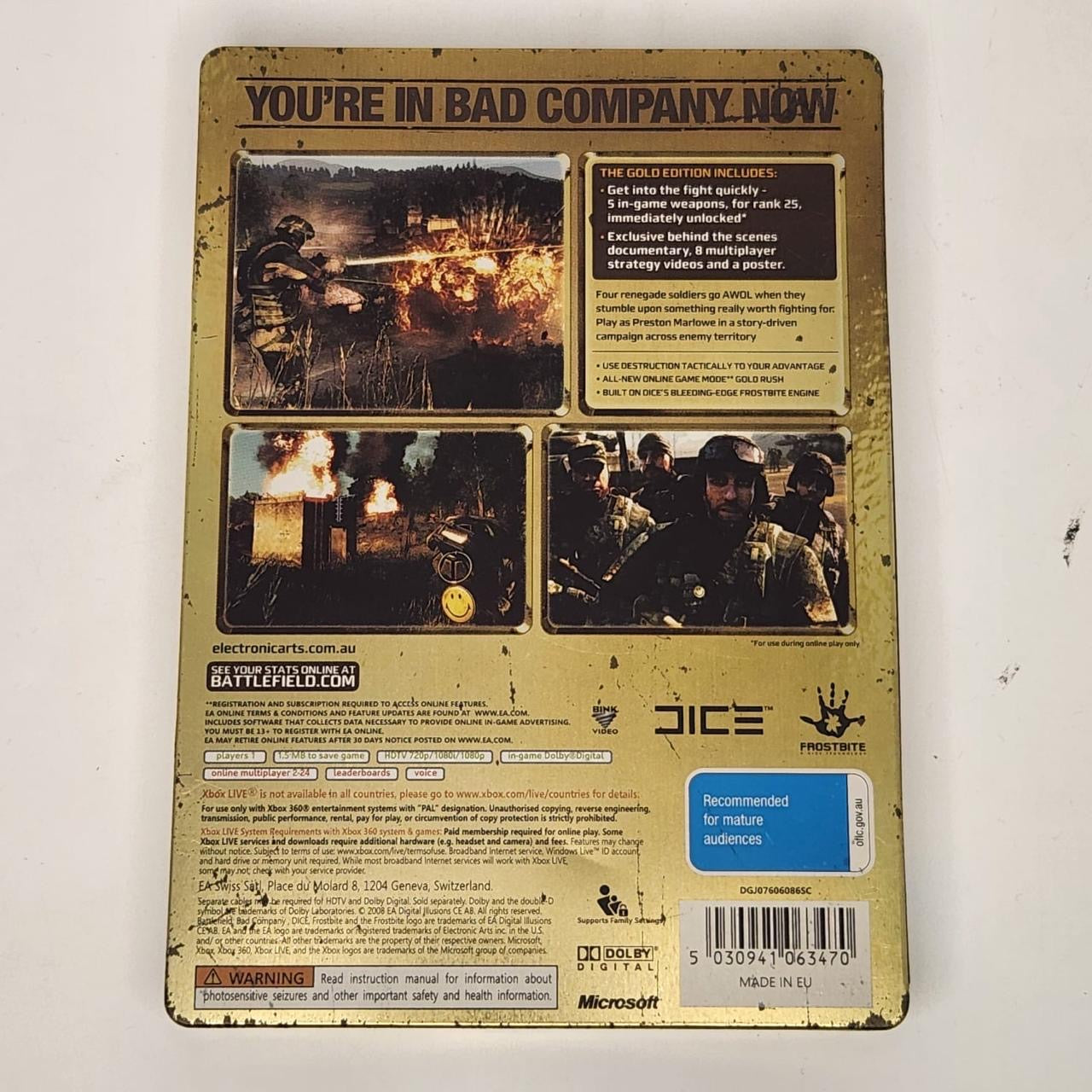 Battlefield Bad Company: Gold Edition Steelbook - Xbox 360 Game with Manual | Limited Collector's Edition | Perfect for FPS Fans & Military Shooter Enthusiasts