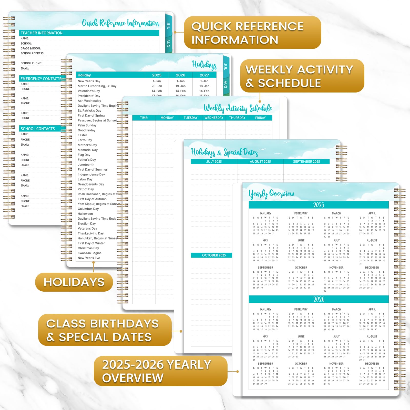 2025-2026 Teacher Planner - Weekly & Monthly Lesson Organizer, Academic Year July 2025 to June 2026, 8x10 Inch Twin-Wire Bound Planner for Educators - Classic Black | Perfect for Classroom Planning, Homeschooling & Teacher Gifts