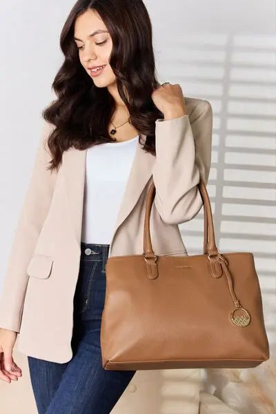 David Jones Structured Leather Handbag for Women - Premium Genuine Leather Tote Bag with Shoulder Strap - Perfect for Work, Travel & Everyday Use