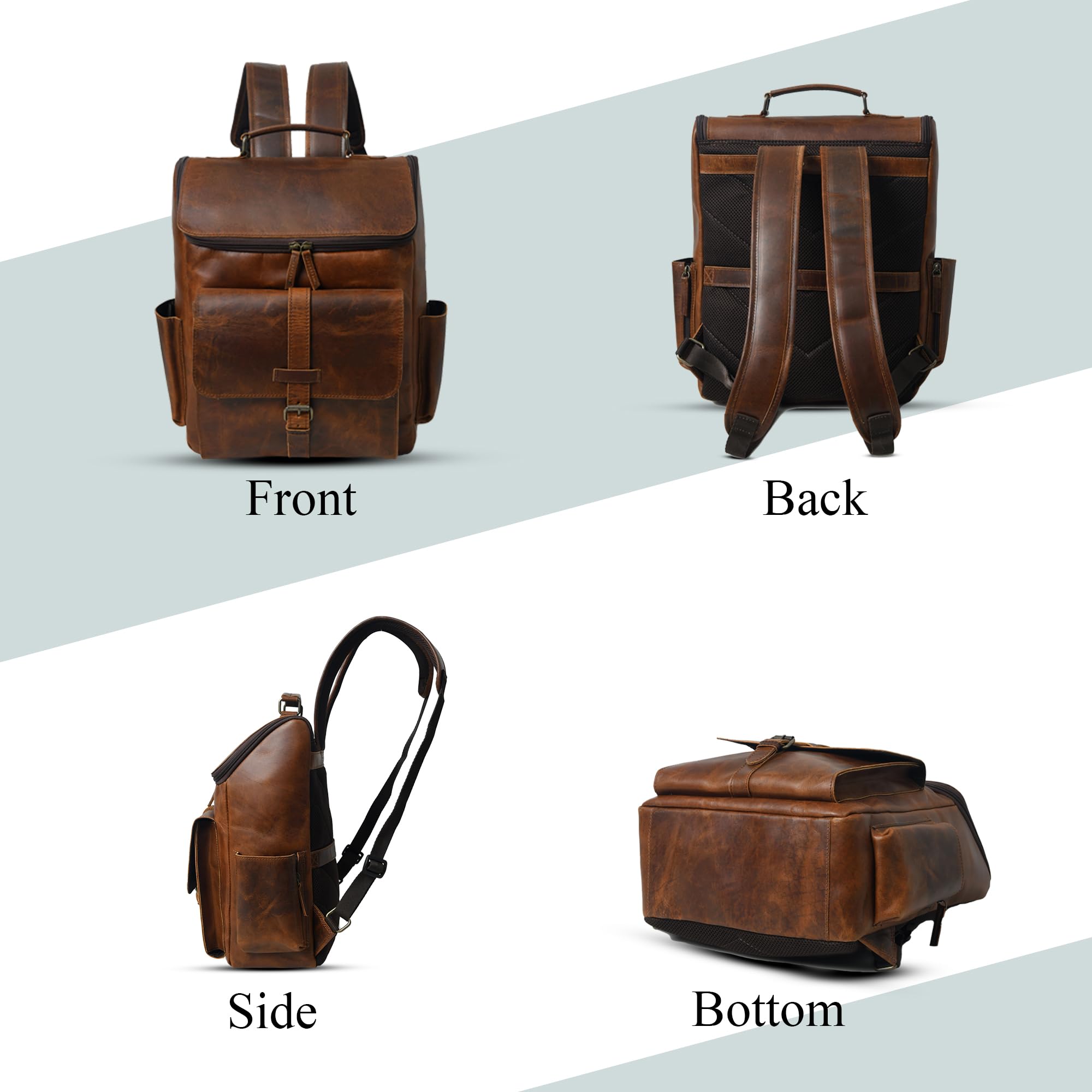 Premium Top Grain Leather Backpack for Men & Women - 16