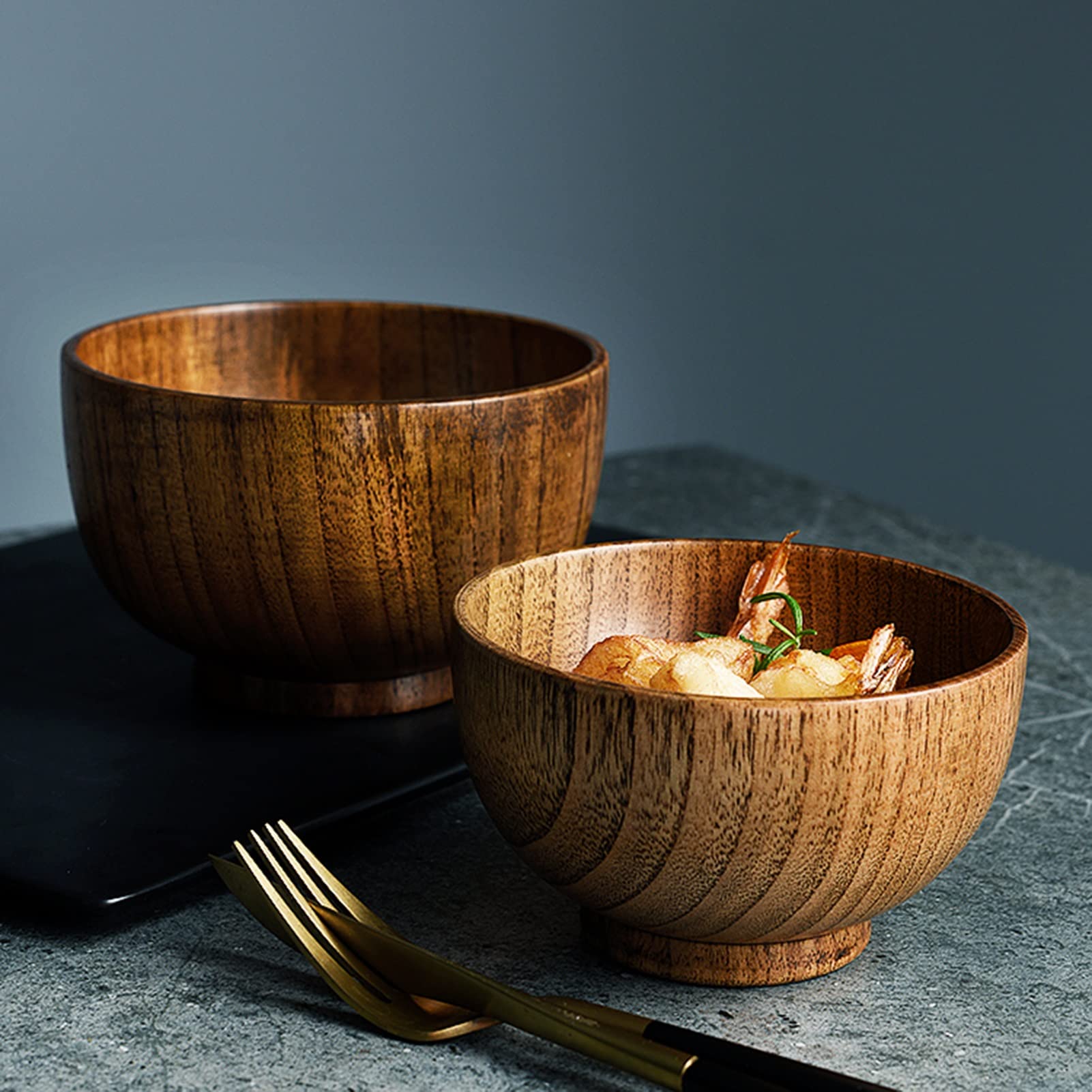 Handmade Japanese Style Wooden Ramen Bowl Set - 6pcs Wood Soup, Salad, Rice & Noodle Bowls for Adults & Kids - Eco-Friendly Tableware for Home, Restaurant & Gift Giving