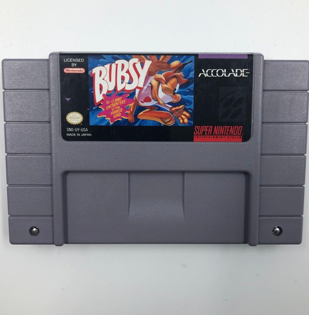 Bubsy SNES Game Cartridge - Classic Super Nintendo NTSC-U/C Retro Video Game - Perfect for Collectors & Nostalgic Gaming Enthusiasts