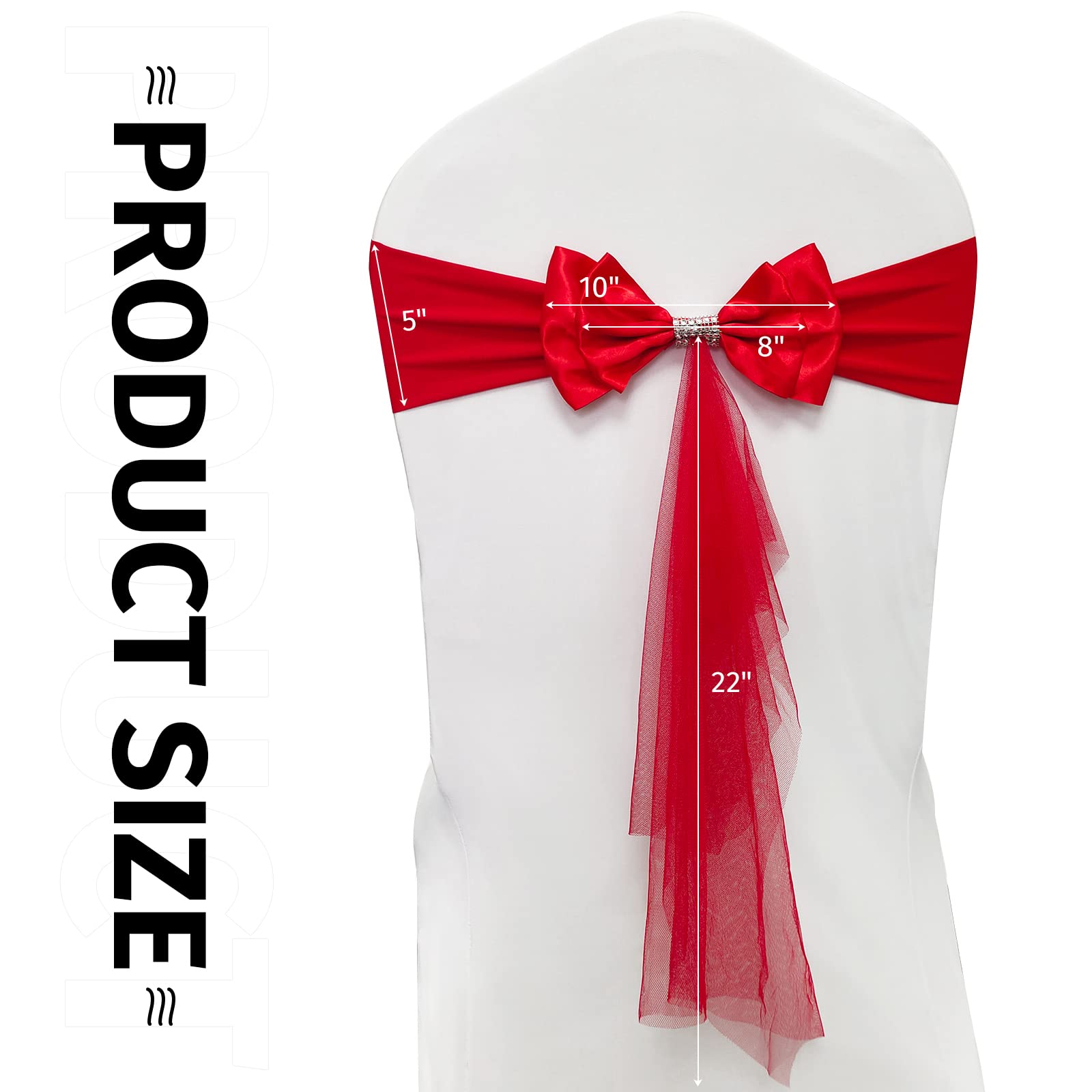 60 Pcs Red Organza Chair Sash with Bow - Floating Spandex Bands for Wedding, Anniversary, Birthday, Graduation & Banquet Decorations - Perfect for Party, Hotel Events & Table Setting