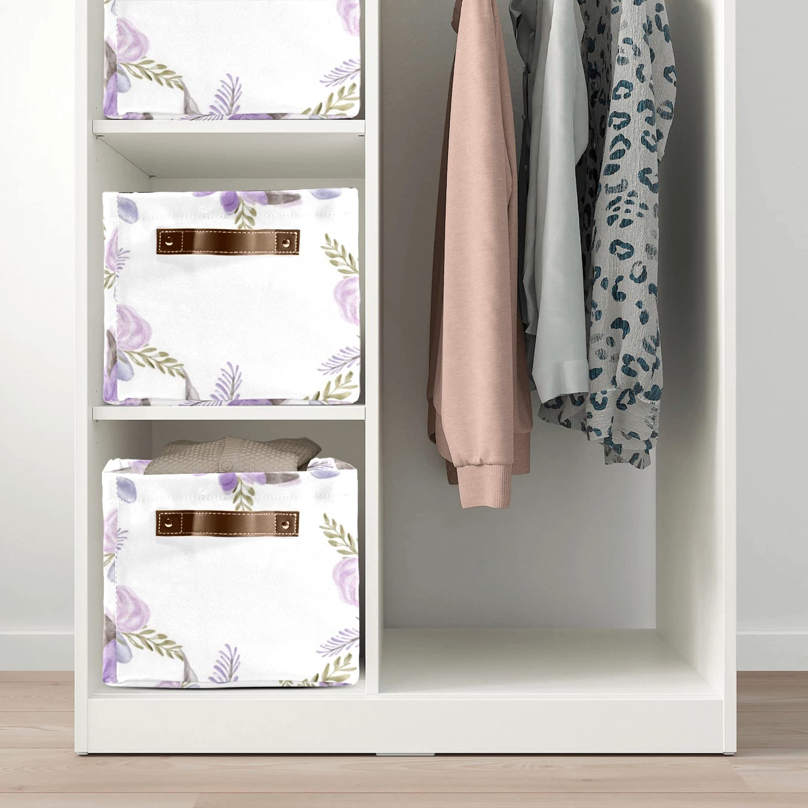 Personalized Custom Name Storage Baskets - Purple Flower Design, 4-Pack with Handles | Perfect for Home Organization, Dog Toy Storage & Family Cloth Bins | Great for Bedroom, Nursery & Laundry Room