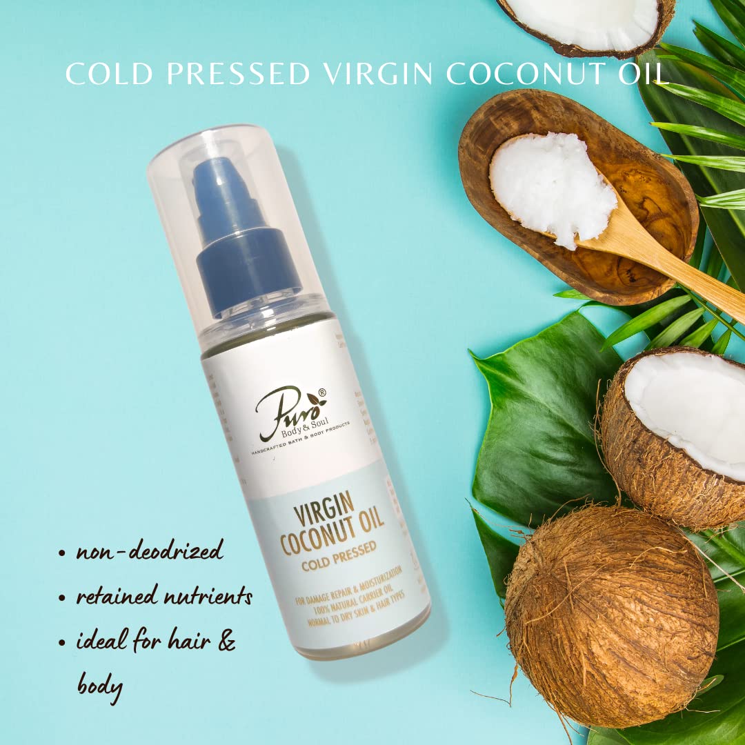 Pure Virgin Coconut Oil for Hair, Skin & Face - 100% Cold Pressed, Unrefined, 100ml - Perfect for Moisturizing, Hair Treatment & Natural Beauty Care