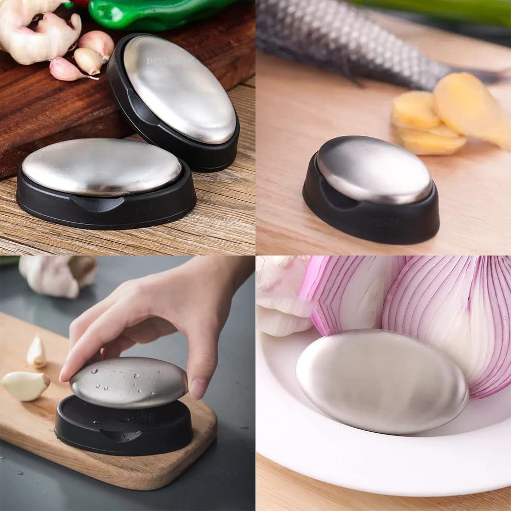 DPISZONE Stainless Steel Soap Odor Remover Bar - Eliminates Onion, Garlic & Fish Smells - Kitchen Deodorizing Soap with Holder - Perfect for Cooking & Food Prep