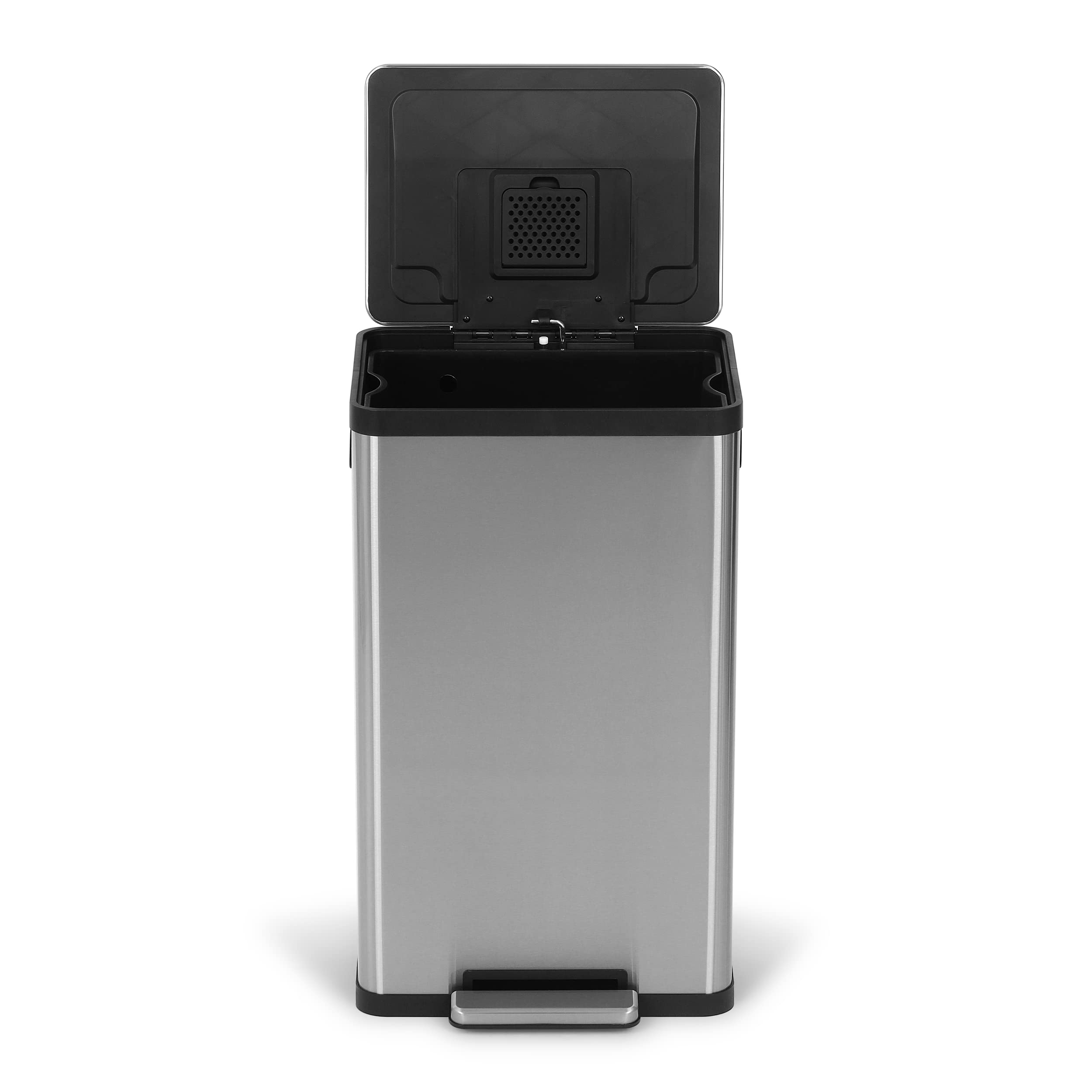 SIMPLI-MAGIC 13.2 Gallon Stainless Steel Trash Can with Soft-Close Lid, Foot Pedal & Built-in Filter - Smudge Resistant, Modern Design for Kitchen, Bathroom & Office Waste Disposal