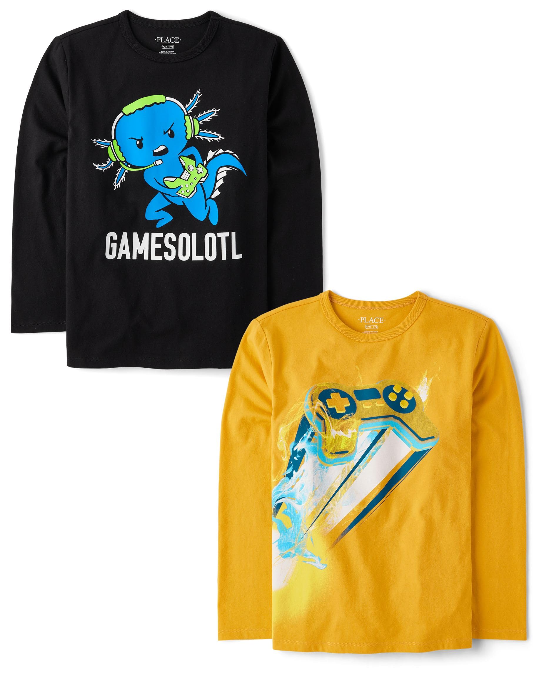 The Children's Place Boys' Long Sleeve Gamer Graphic T-Shirts Multipack - Cool Video Game Character Tees for Kids, Perfect for School, Playdates & Gaming Parties