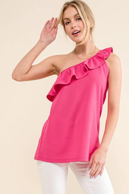 Women's One Shoulder Ruffle Sleeveless Tank Top - Sexy Summer Blouse for Beach, Party & Date Night