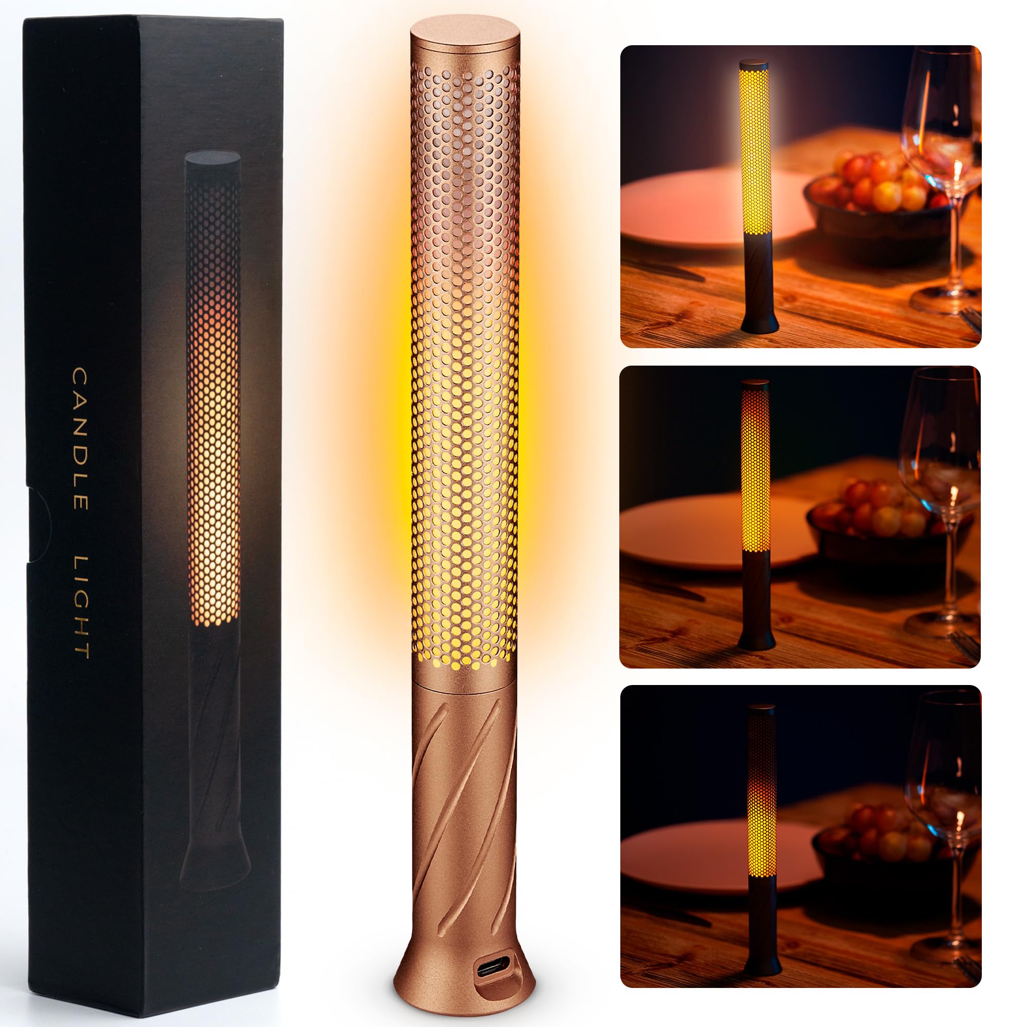 Rechargeable LED Candle Light - Cordless Table Lamp with 2 Brightness Modes, 2600mAh Battery - Modern Bedside Nightstand Lamp for Bedroom, Living Room, Dining Table & Romantic Ambiance