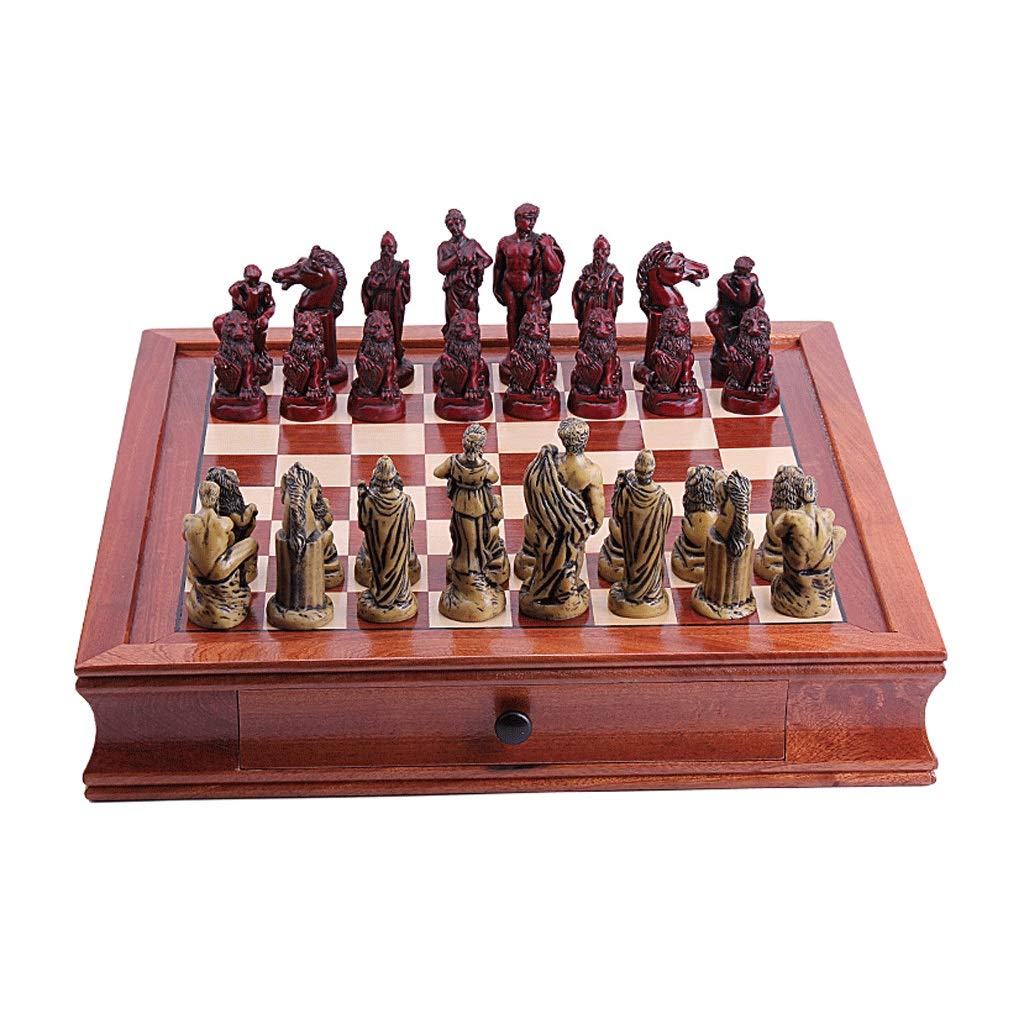Premium Mahogany Chess Set with Handcrafted Resin Chess Pieces & Storage Drawers - Elegant Wooden Chessboard for Adults & Kids - Perfect Gift for Game Lovers, Home Decor & Family Game Night