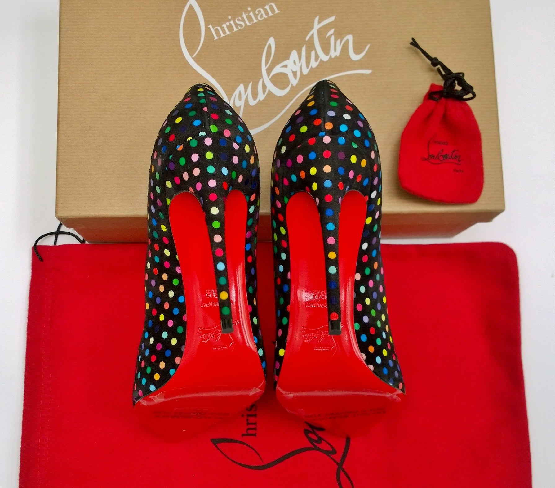 Christian Louboutin Hot Chick 100 Black Suede Polka Dot High Heels - Elegant Women's Party Pumps for Weddings, Night Out & Special Occasions