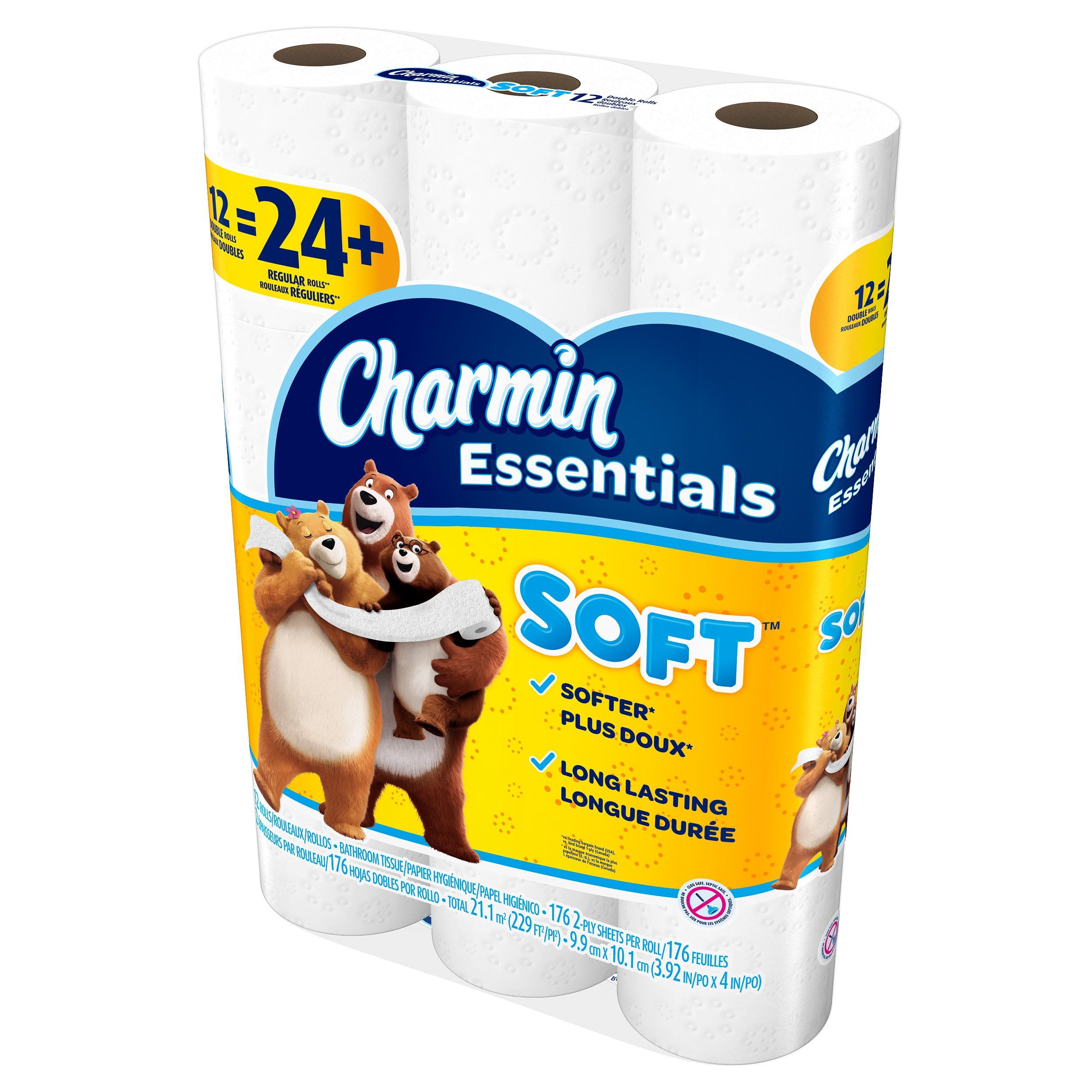 Charmin Essentials Soft Toilet Paper - 12 Double Rolls (24 Regular Rolls) for Bathroom, Home & Office Use